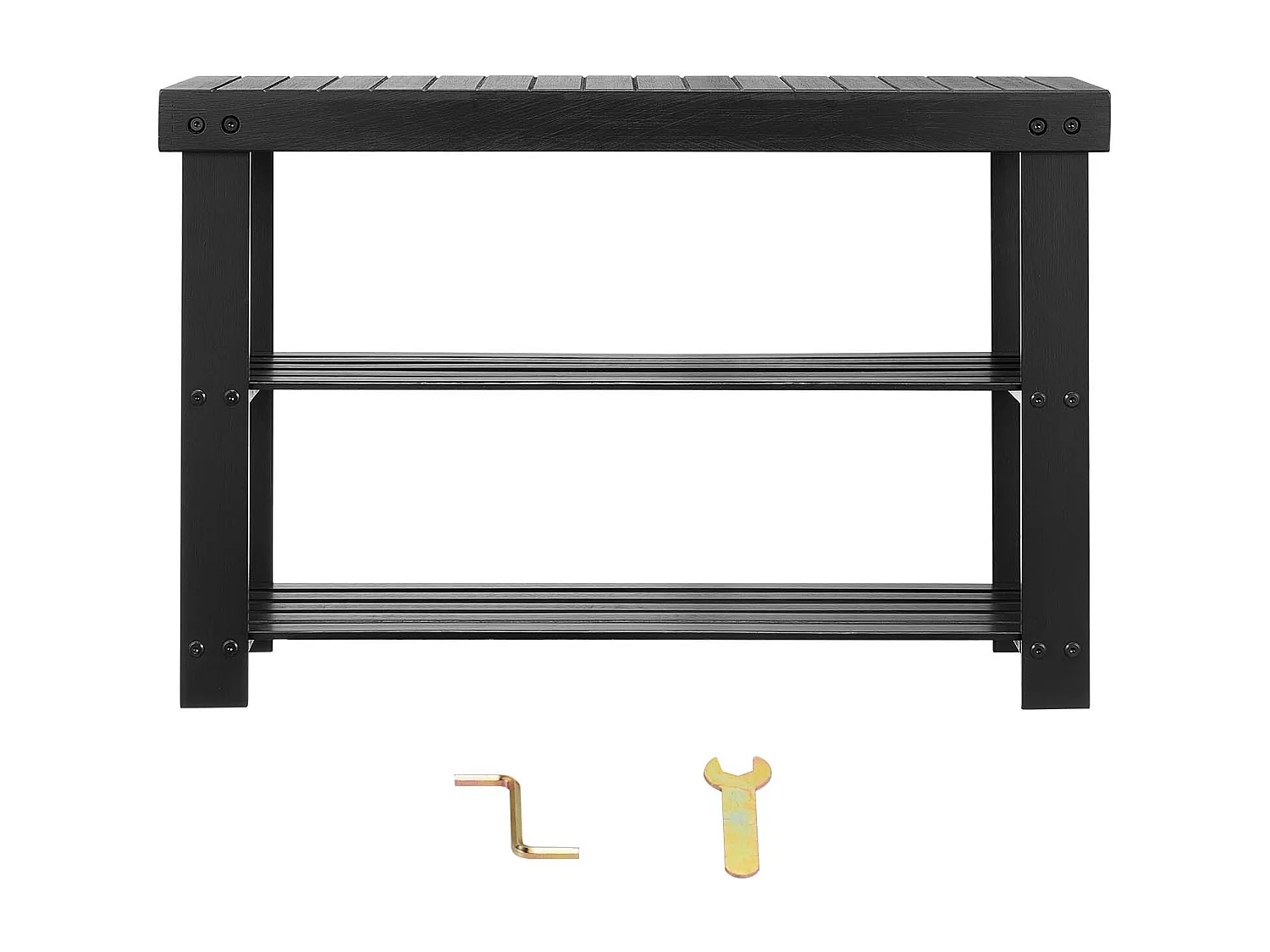 Banc à Chaussures SucceBuy de 70.3 x 28.8 x 45.1 cm, Banc d'Entrée Supporte jusqu'à 129,7 kg, Rangement à Chaussures Polyvalent à 3 Niveaux, Noir