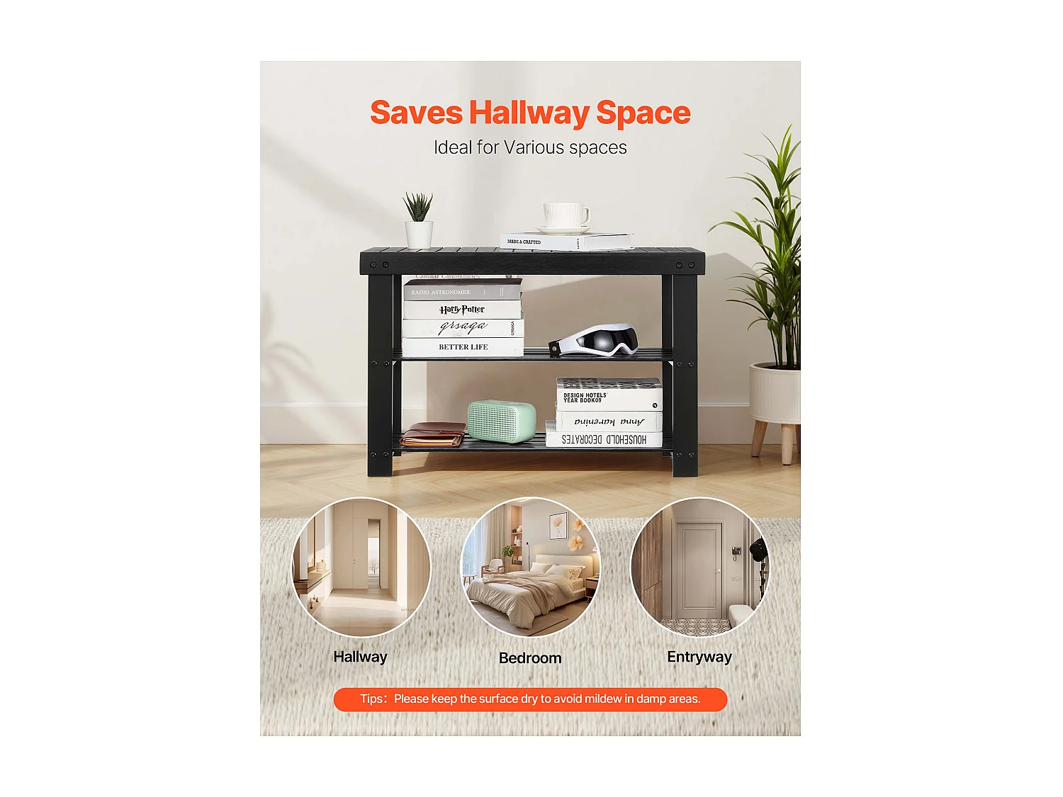 Banc à Chaussures SucceBuy de 70.3 x 28.8 x 45.1 cm, Banc d'Entrée Supporte jusqu'à 129,7 kg, Rangement à Chaussures Polyvalent à 3 Niveaux, Noir