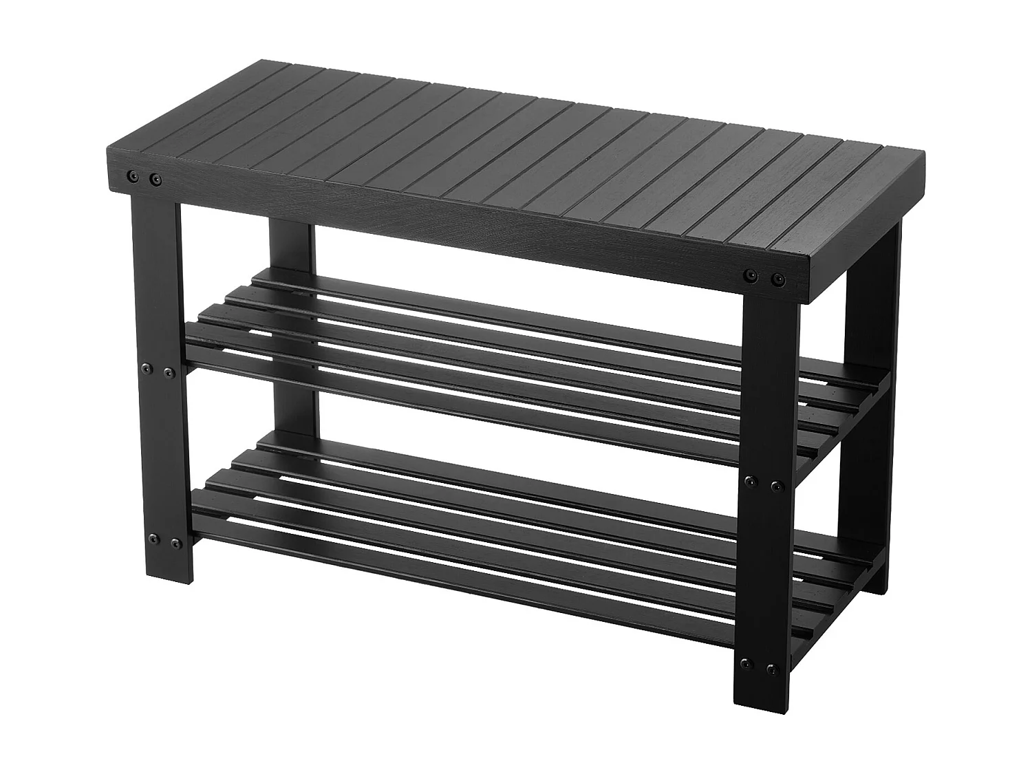 Banc à Chaussures SucceBuy de 70.3 x 28.8 x 45.1 cm, Banc d'Entrée Supporte jusqu'à 129,7 kg, Rangement à Chaussures Polyvalent à 3 Niveaux, Noir