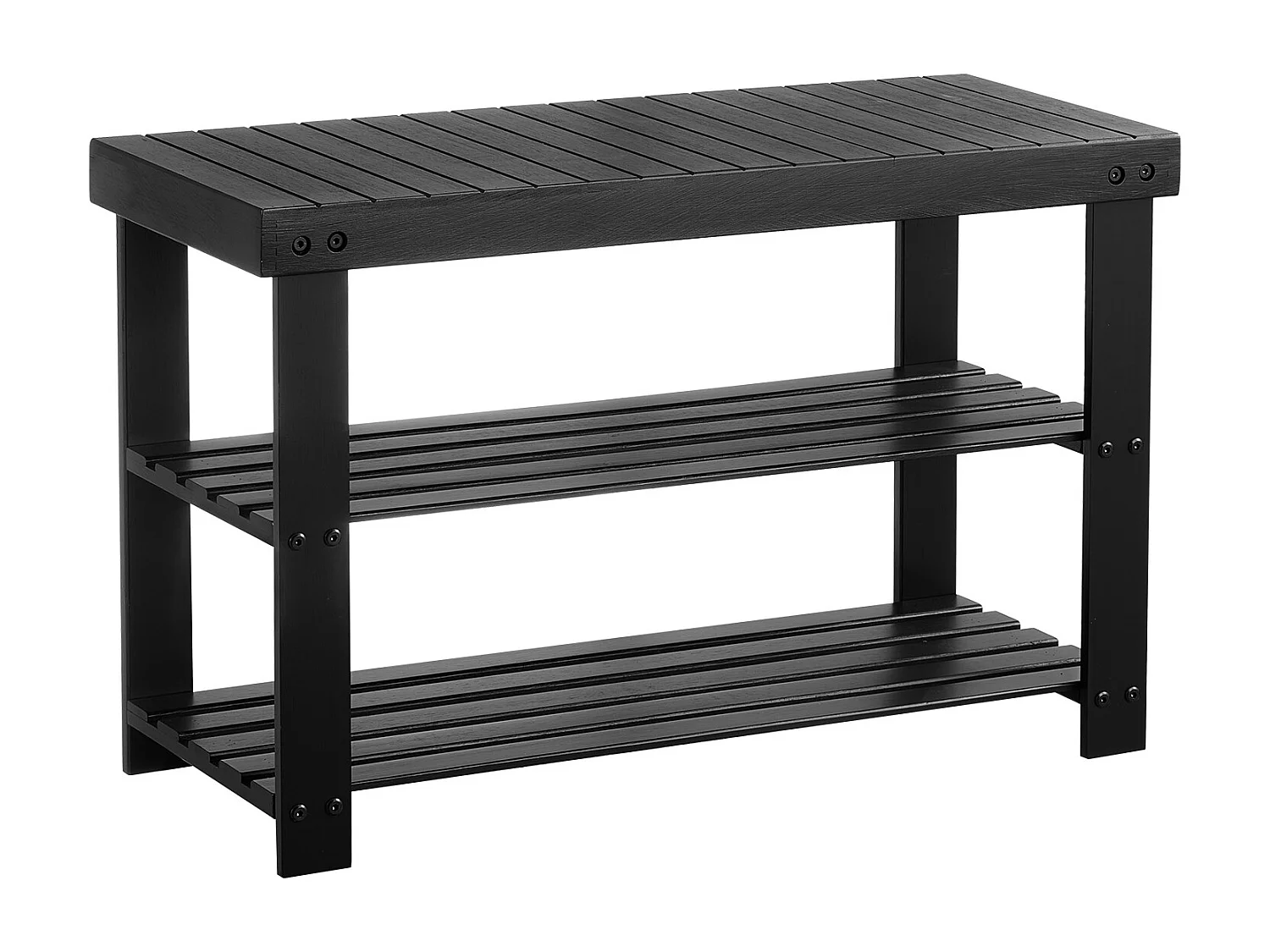 Banc à Chaussures SucceBuy de 70.3 x 28.8 x 45.1 cm, Banc d'Entrée Supporte jusqu'à 129,7 kg, Rangement à Chaussures Polyvalent à 3 Niveaux, Noir