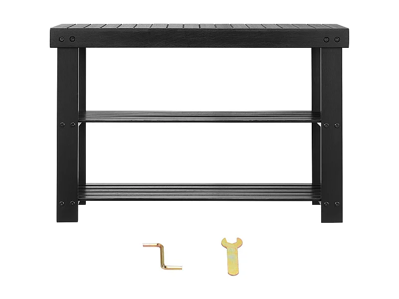 Banc à Chaussures SucceBuy de 70.3 x 28.8 x 45.1 cm, Banc d'Entrée Supporte jusqu'à 129,7 kg, Rangement à Chaussures Polyvalent à 3 Niveaux, Noir