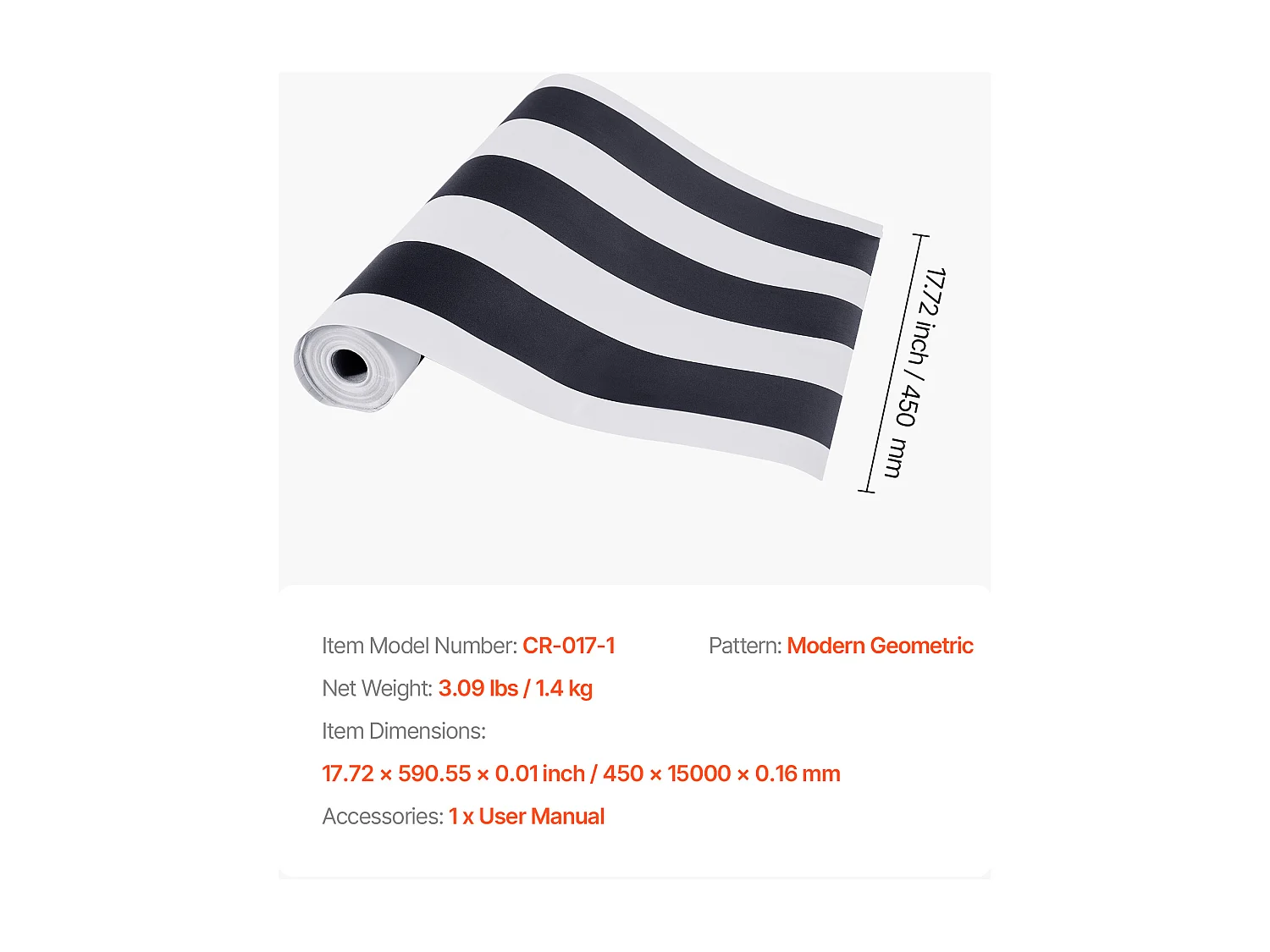 Papel Pintado Adhesivo de Pared SucceBuy, 45 cm x 15 m, Rollo Papel Pintado Autoadhesivo Vinilo, Motivo Geométrico Moderno Negro Blanco, Estanco