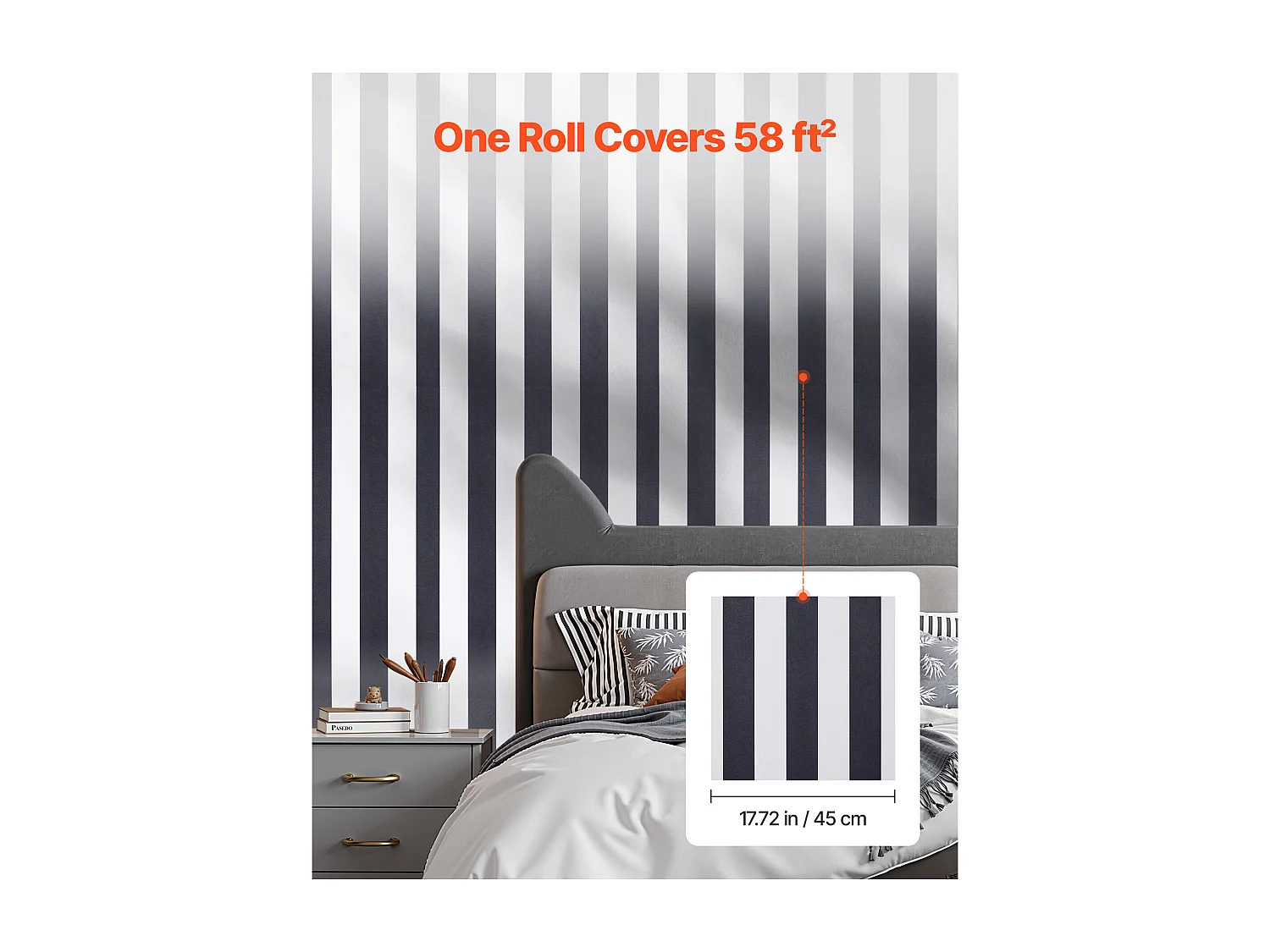 Papier Peint Adhésif Mural SucceBuy, 45 cm x 15 m, Rouleau Papier Peint Autocollant Vinyle, Motif Géométrique Moderne Noir Blanc, Étanche, pour Revêtement Mural