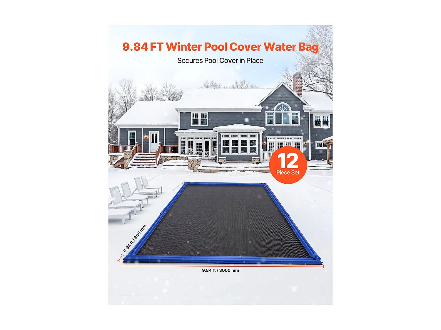 Saco de Agua SucceBuy para Lona de Piscina, Lote de 12, Saco de Lastrado de Doble Cámara, 3 m, Sacos Tubo Lastrados PVC Espesor 0,4 mm