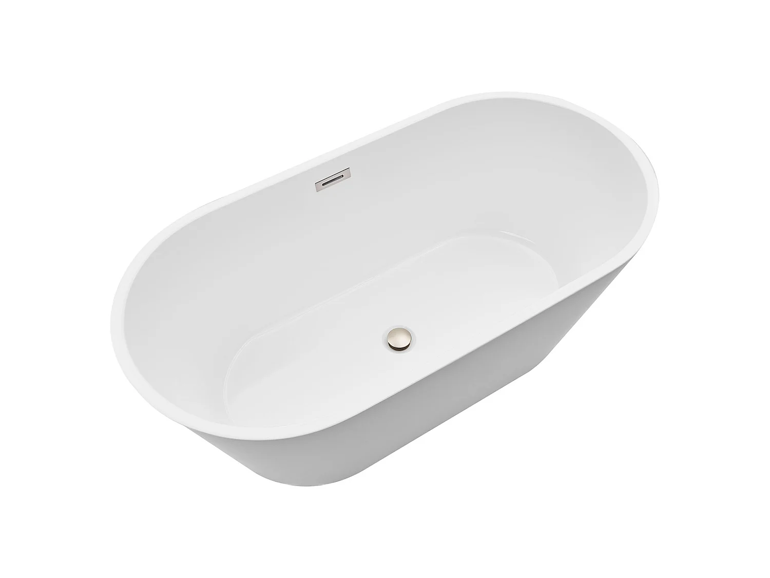 Bañera Autoportante SucceBuy en Acrílico, Bañera Isla Moderna y Elegante, 150x75 cm, Gran Capacidad 230 L, con Rebosadero y Desagüe en Níquel Cepillado
