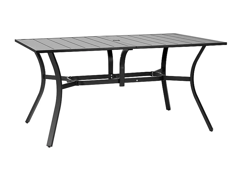 Table à Manger SucceBuy pour Patio Extérieur 150 cm, Table de Bistrot Rectangulaire en Acier Et Métal, pour 4-6 Personnes, Trou pour Parasol 3.8 cm, Noir
