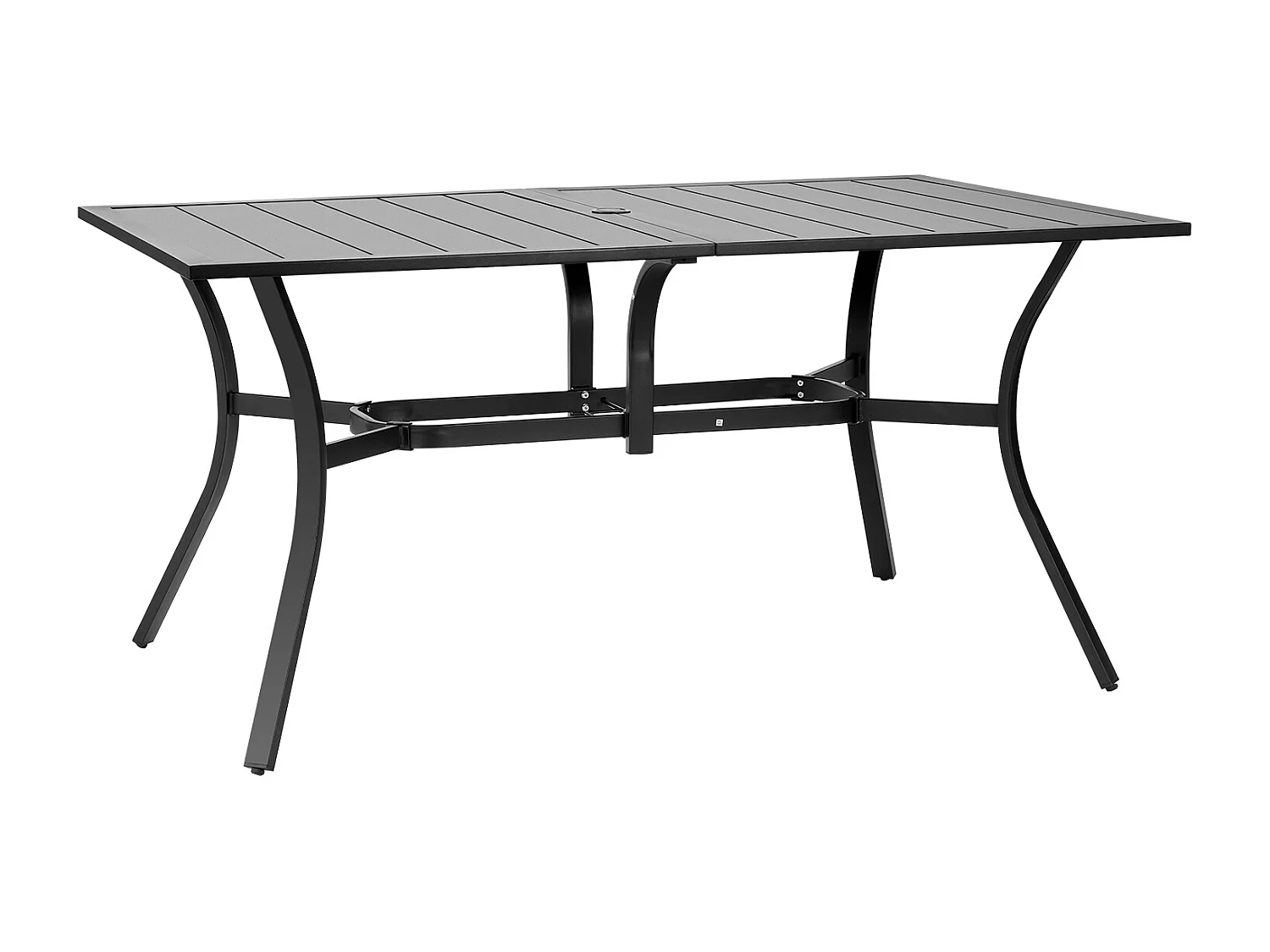 Table à Manger SucceBuy pour Patio Extérieur 150 cm, Table de Bistrot Rectangulaire en Acier Et Métal, pour 4-6 Personnes, Trou pour Parasol 3.8 cm, Noir
