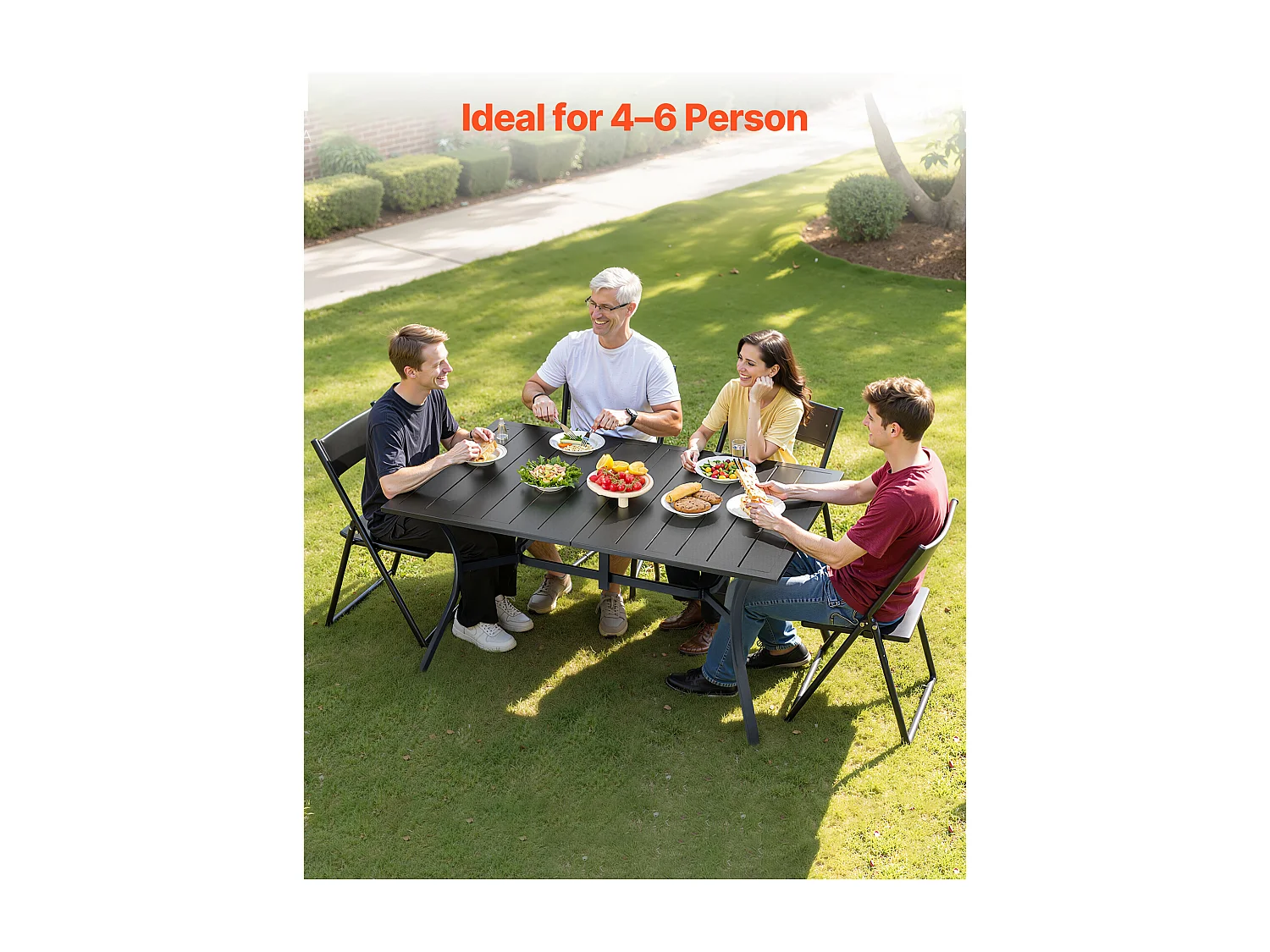 Table à Manger SucceBuy pour Patio Extérieur 150 cm, Table de Bistrot Rectangulaire en Acier Et Métal, pour 4-6 Personnes, Trou pour Parasol 3.8 cm, Noir