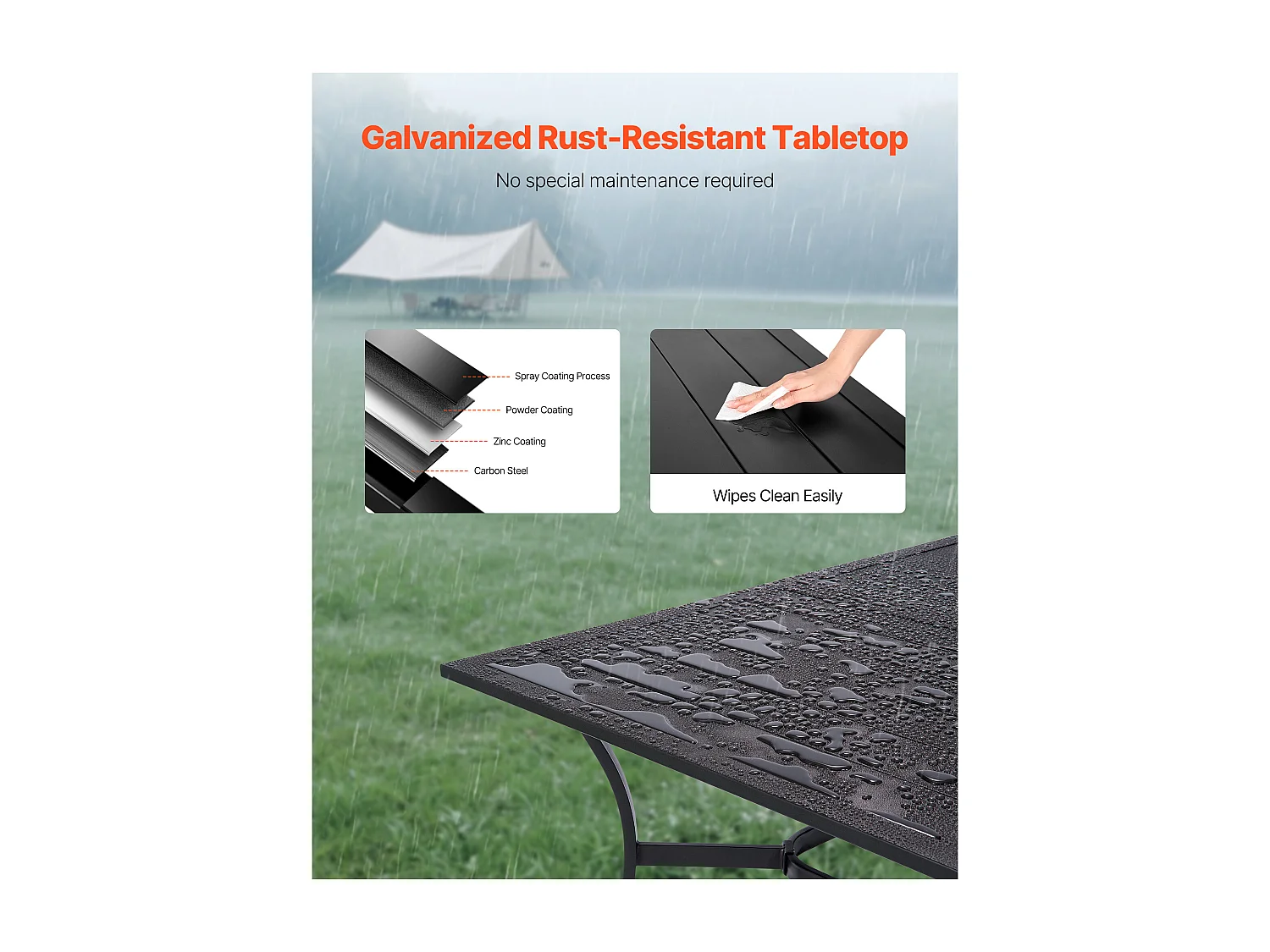 Table à Manger SucceBuy pour Patio Extérieur 150 cm, Table de Bistrot Rectangulaire en Acier Et Métal, pour 4-6 Personnes, Trou pour Parasol 3.8 cm, Noir