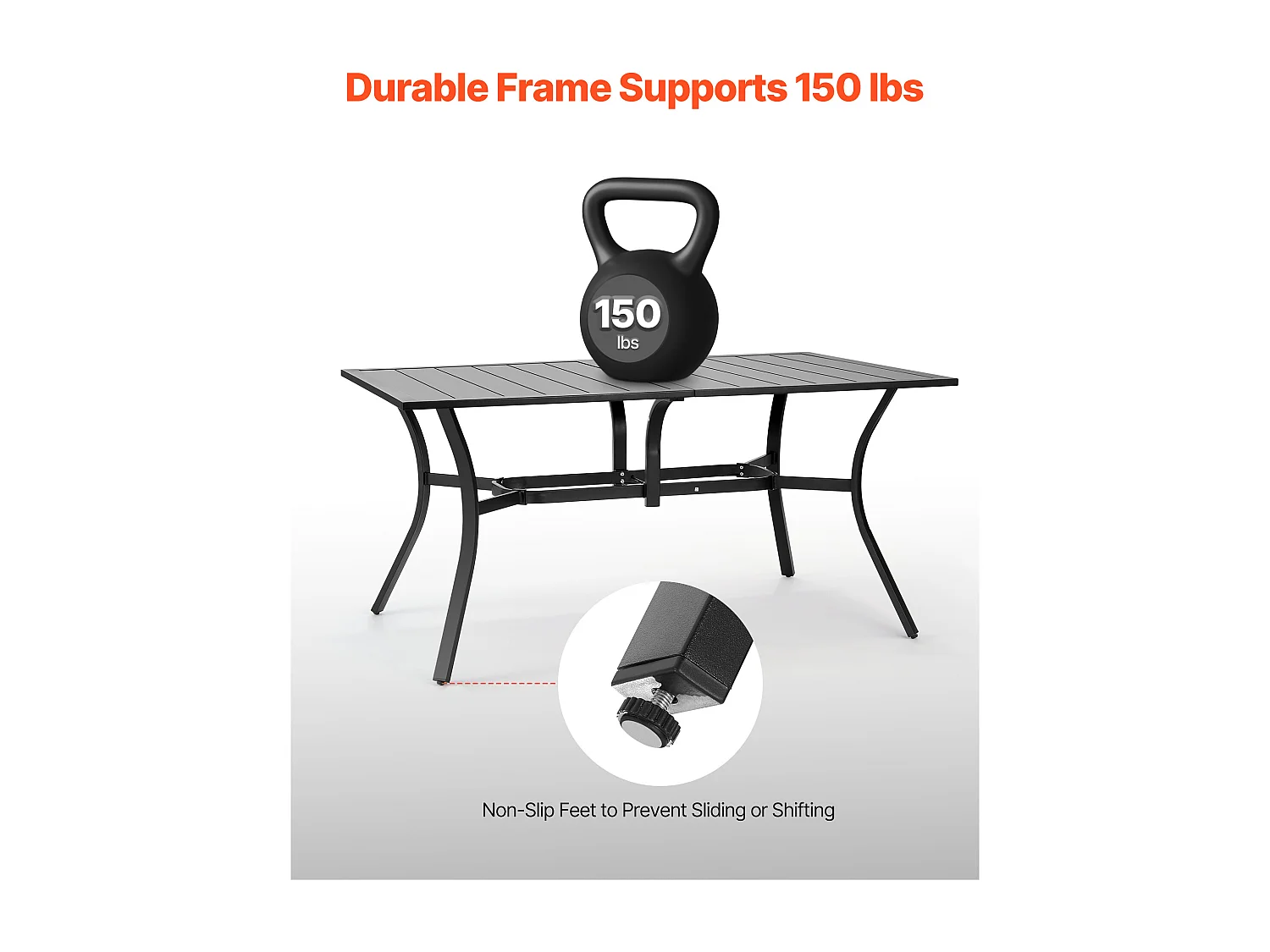 Table à Manger SucceBuy pour Patio Extérieur 150 cm, Table de Bistrot Rectangulaire en Acier Et Métal, pour 4-6 Personnes, Trou pour Parasol 3.8 cm, Noir