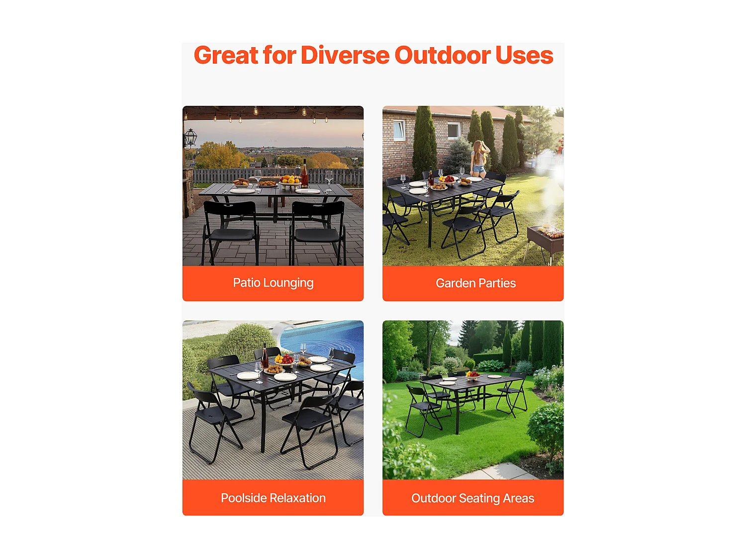 Table à Manger SucceBuy pour Patio Extérieur 150 cm, Table de Bistrot Rectangulaire en Acier Et Métal, pour 4-6 Personnes, Trou pour Parasol 3.8 cm, Noir