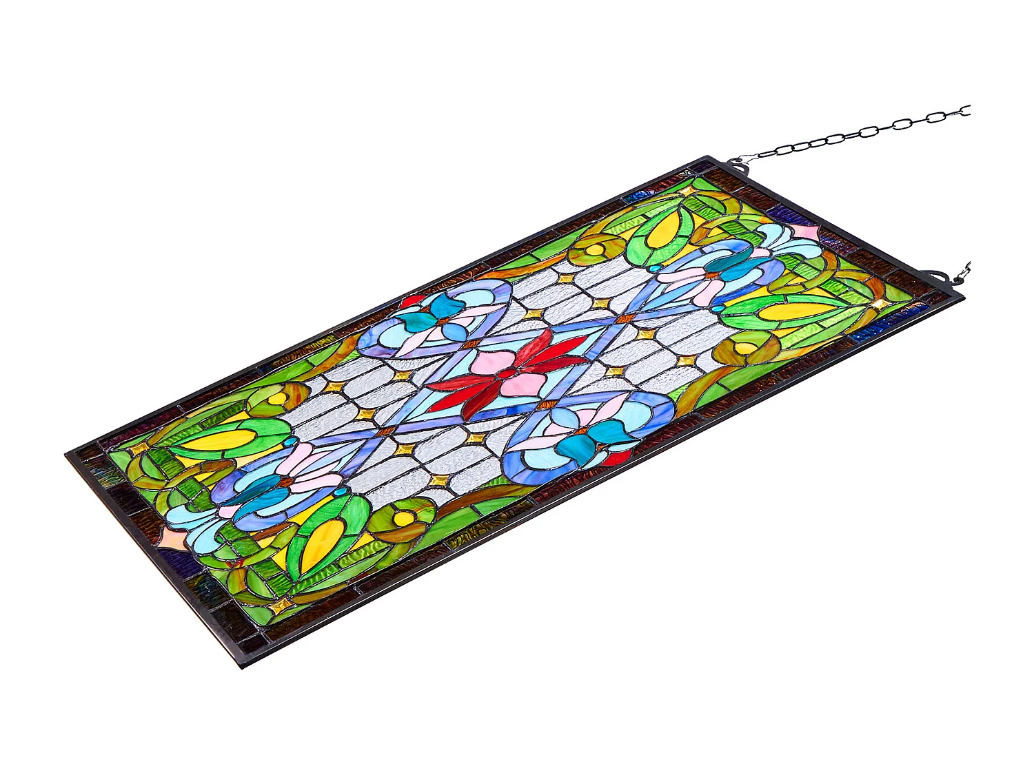 Attrape-Soleil Vitrail SucceBuy 73,1 x 43,3 cm, Vitrail Suspendu avec Chaîne, Style Tiffany, Rectangle Vertical, Artisanat Traditionnel Vintage pour Décoration