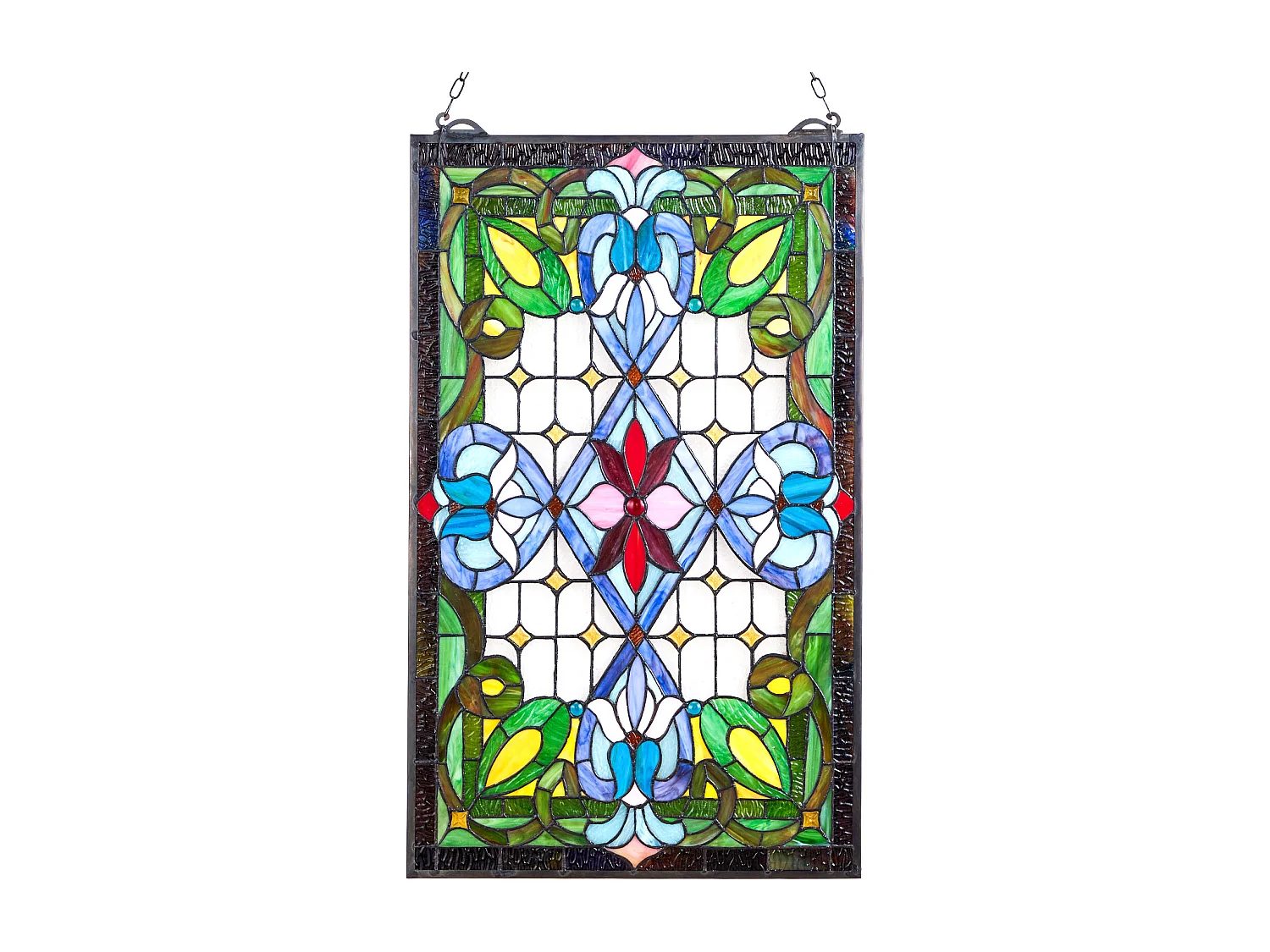 Attrape-Soleil Vitrail SucceBuy 73,1 x 43,3 cm, Vitrail Suspendu avec Chaîne, Style Tiffany, Rectangle Vertical, Artisanat Traditionnel Vintage pour Décoration