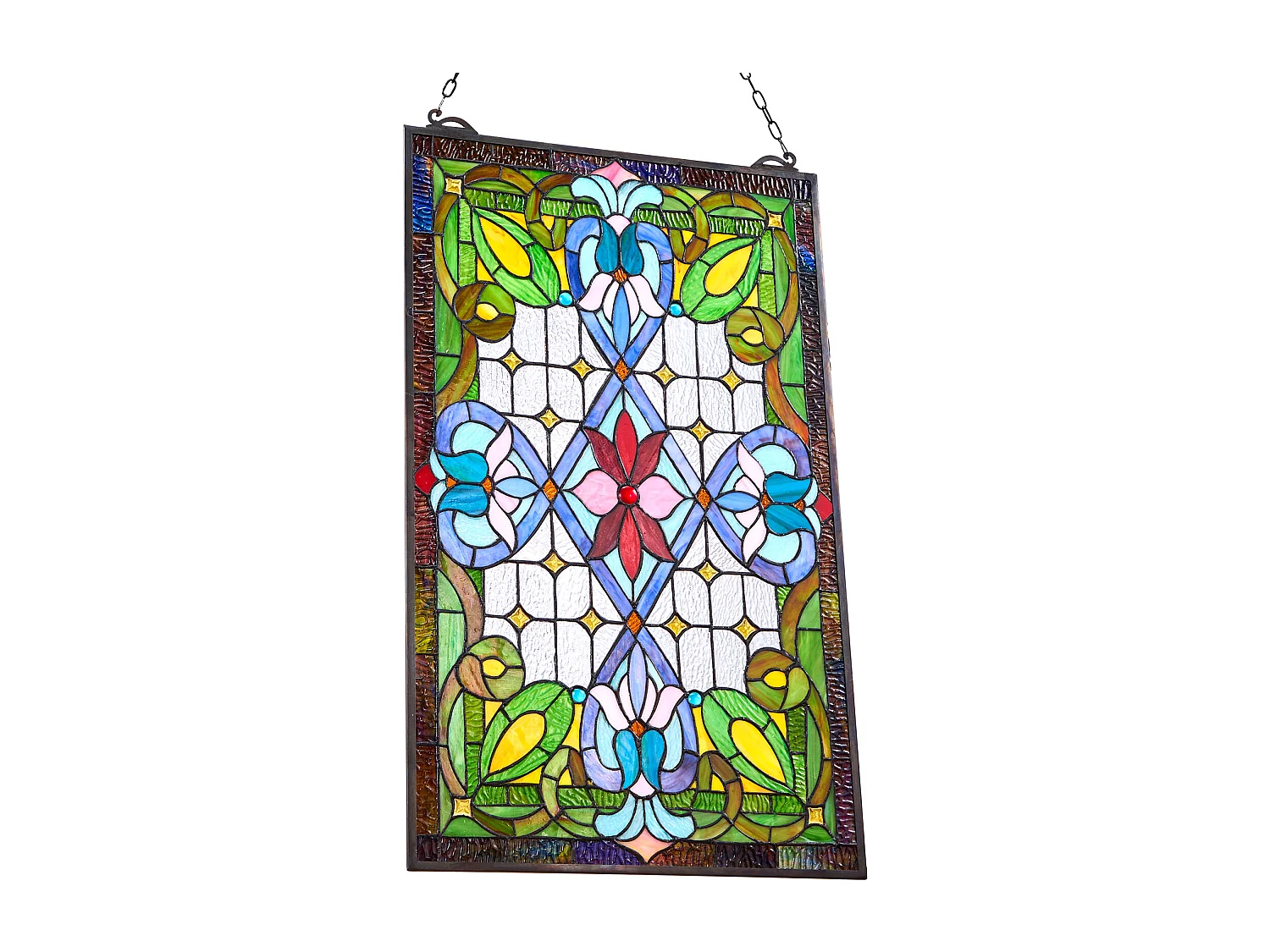 Attrape-Soleil Vitrail SucceBuy 73,1 x 43,3 cm, Vitrail Suspendu avec Chaîne, Style Tiffany, Rectangle Vertical, Artisanat Traditionnel Vintage pour Décoration