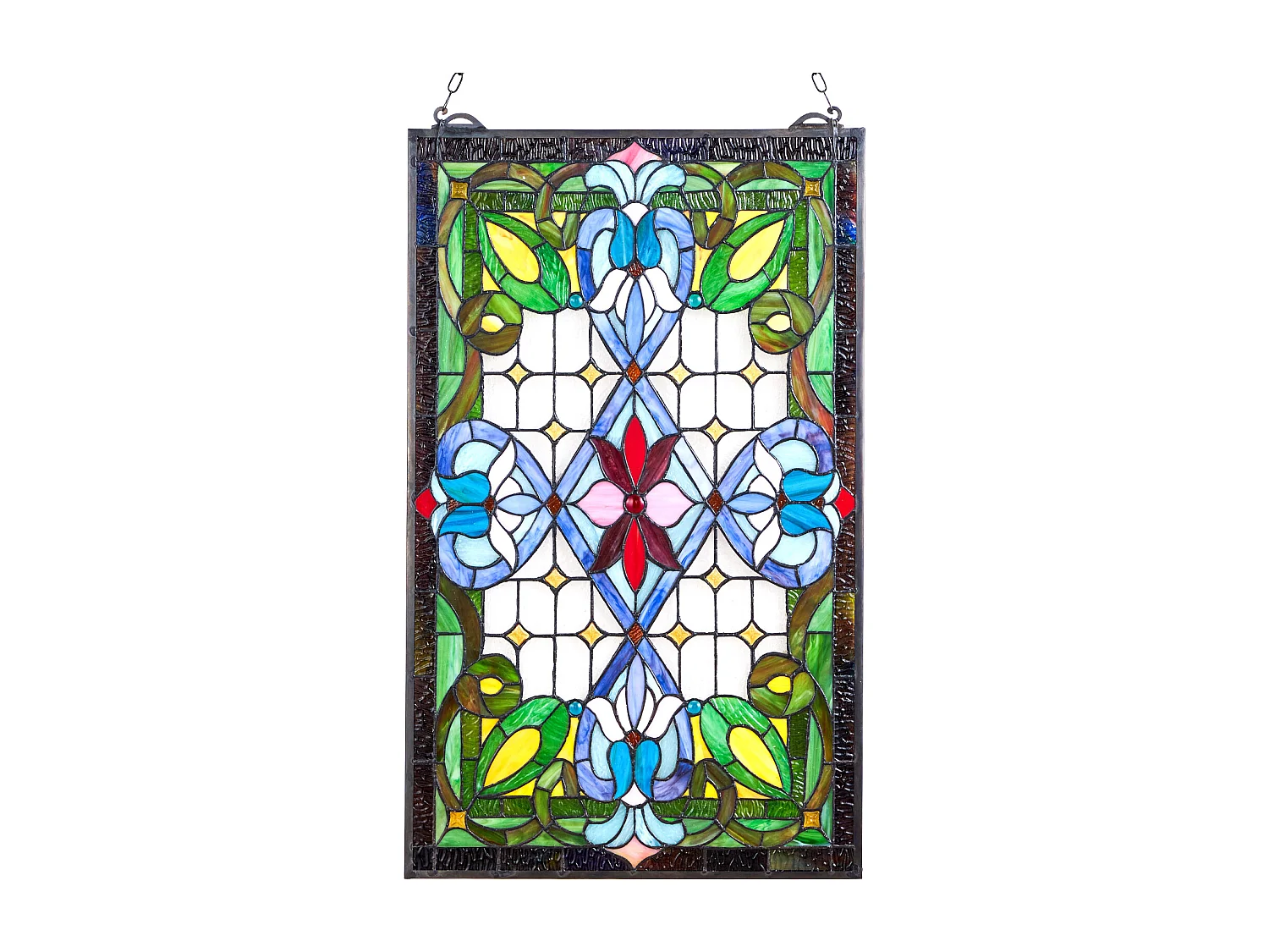 Attrape-Soleil Vitrail SucceBuy 73,1 x 43,3 cm, Vitrail Suspendu avec Chaîne, Style Tiffany, Rectangle Vertical, Artisanat Traditionnel Vintage pour Décoration