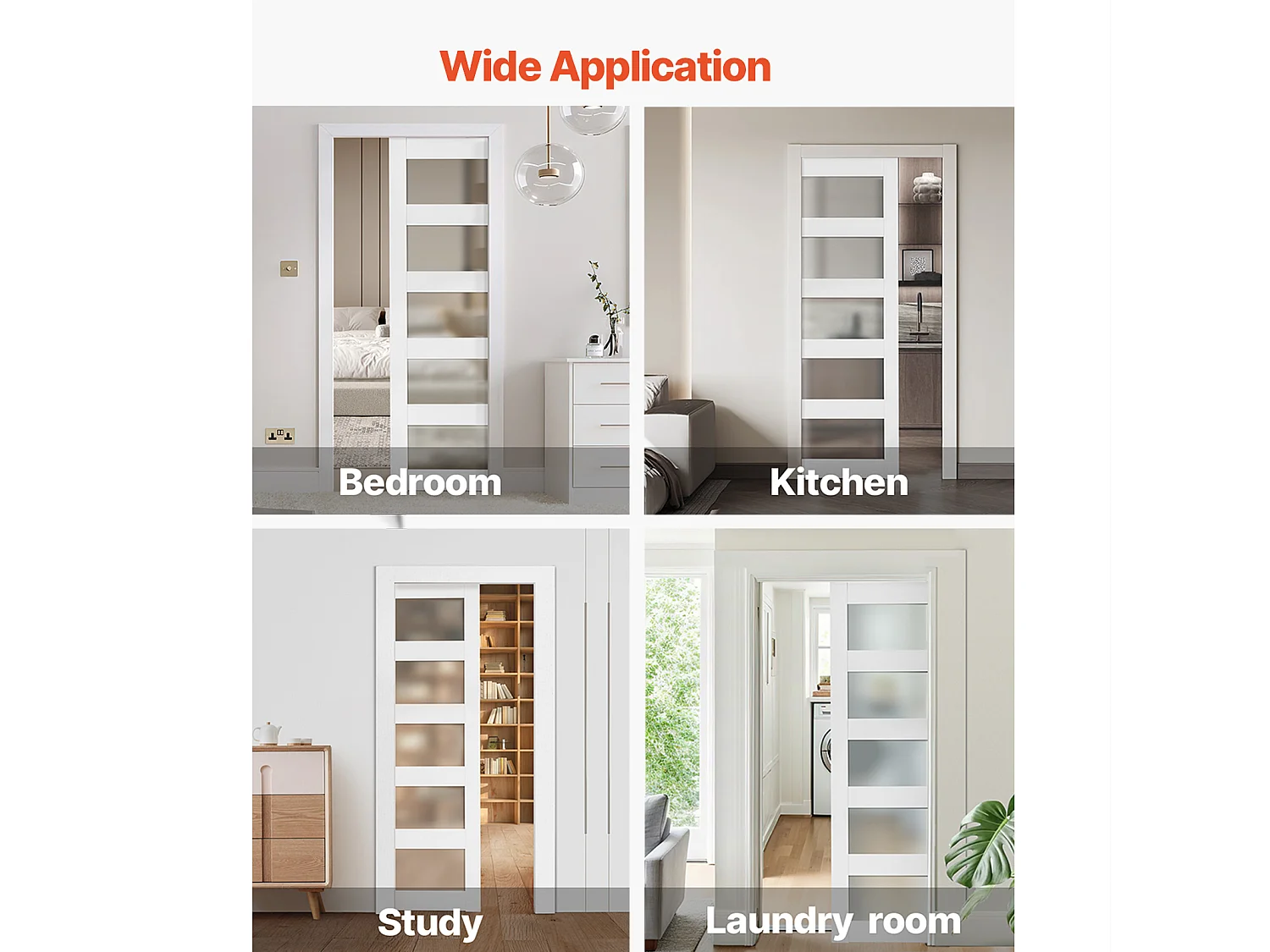 Porte Coulissante Escamotable SucceBuy 203,5x91,5 cm, Simple Porte à Galandage avec 5 Panneaux en Verre Dépoli, Kit de Quincaillerie, Robuste en Bois Massif