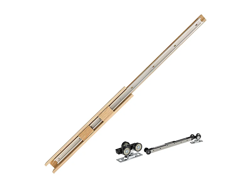 Porte Coulissante Escamotable SucceBuy 203,5x91,5 cm, Simple Porte à Galandage avec 5 Panneaux en Verre Dépoli, Kit de Quincaillerie, Robuste en Bois Massif