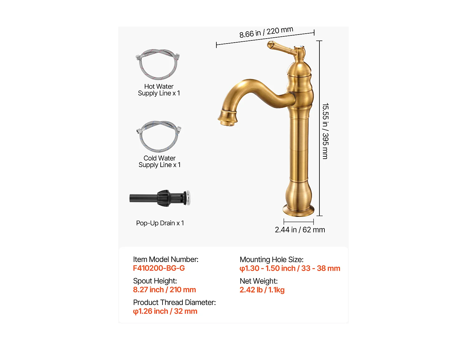 Gootsteen SucceBuy Kraan met Enkele Handgreep, Keuken Mengkraan in Massief Messing, 1 of 3 Gaten, Terugstroombeveiliging Ontwerp, met Drukknop Ontluchter