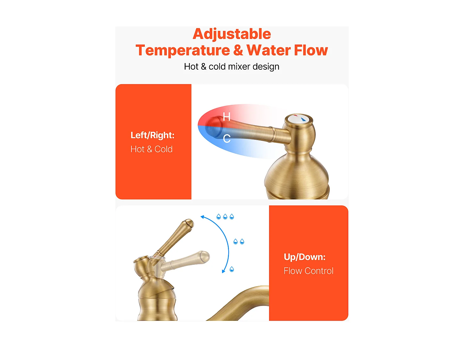 Gootsteen SucceBuy Kraan met Enkele Handgreep, Keuken Mengkraan in Massief Messing, 1 of 3 Gaten, Terugstroombeveiliging Ontwerp, met Drukknop Ontluchter