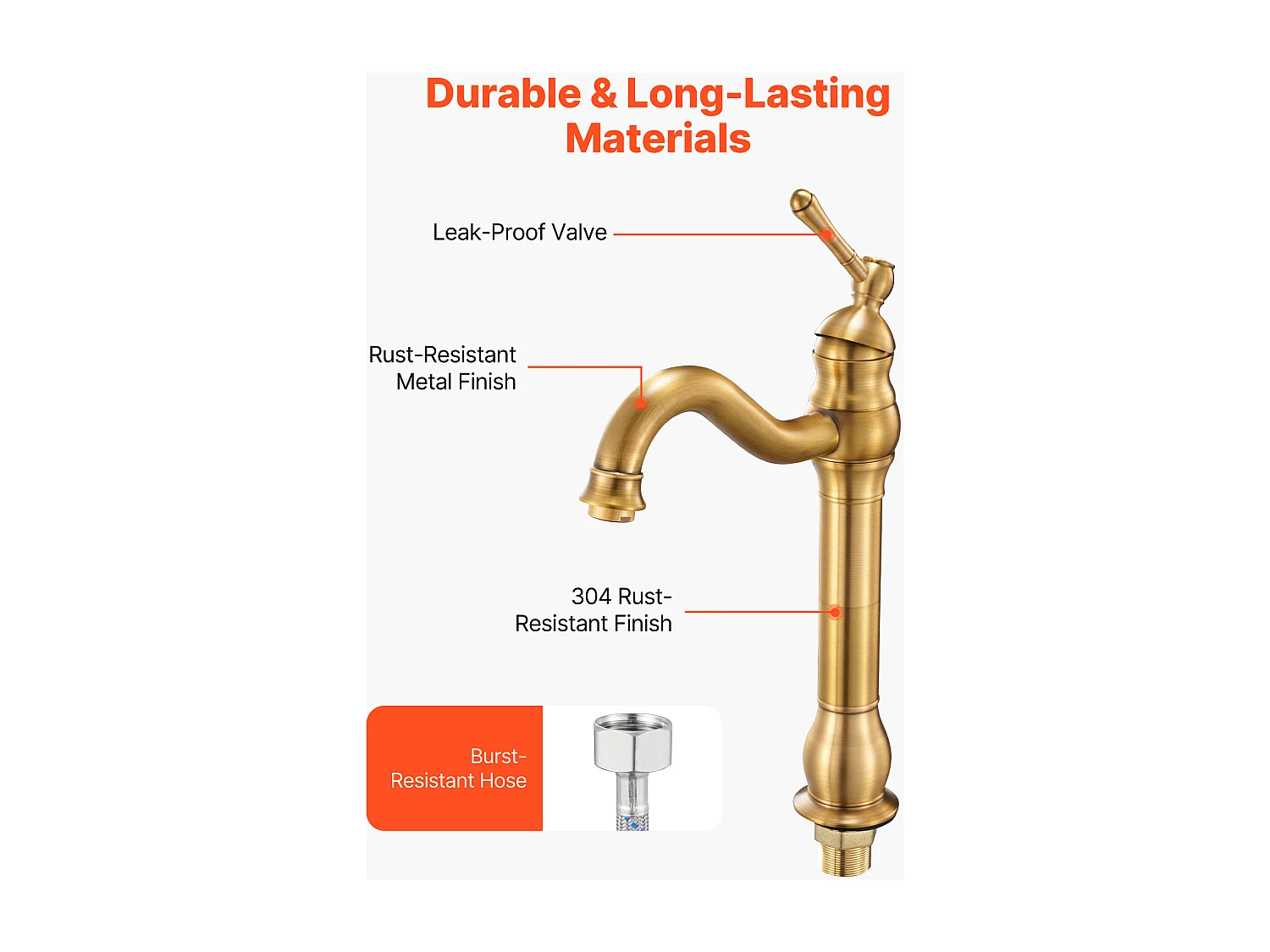 Gootsteen SucceBuy Kraan met Enkele Handgreep, Keuken Mengkraan in Massief Messing, 1 of 3 Gaten, Terugstroombeveiliging Ontwerp, met Drukknop Ontluchter