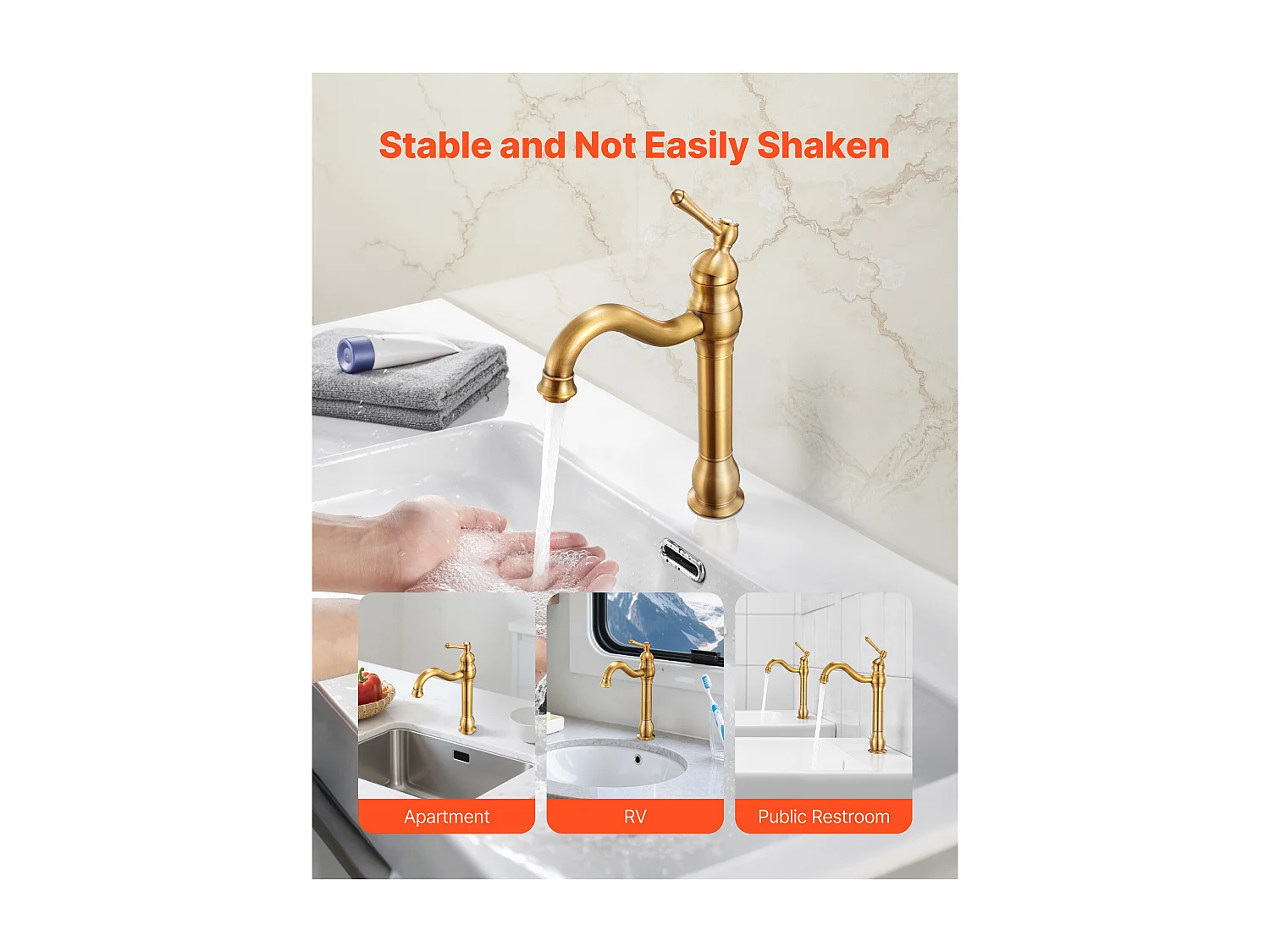 Gootsteen SucceBuy Kraan met Enkele Handgreep, Keuken Mengkraan in Massief Messing, 1 of 3 Gaten, Terugstroombeveiliging Ontwerp, met Drukknop Ontluchter