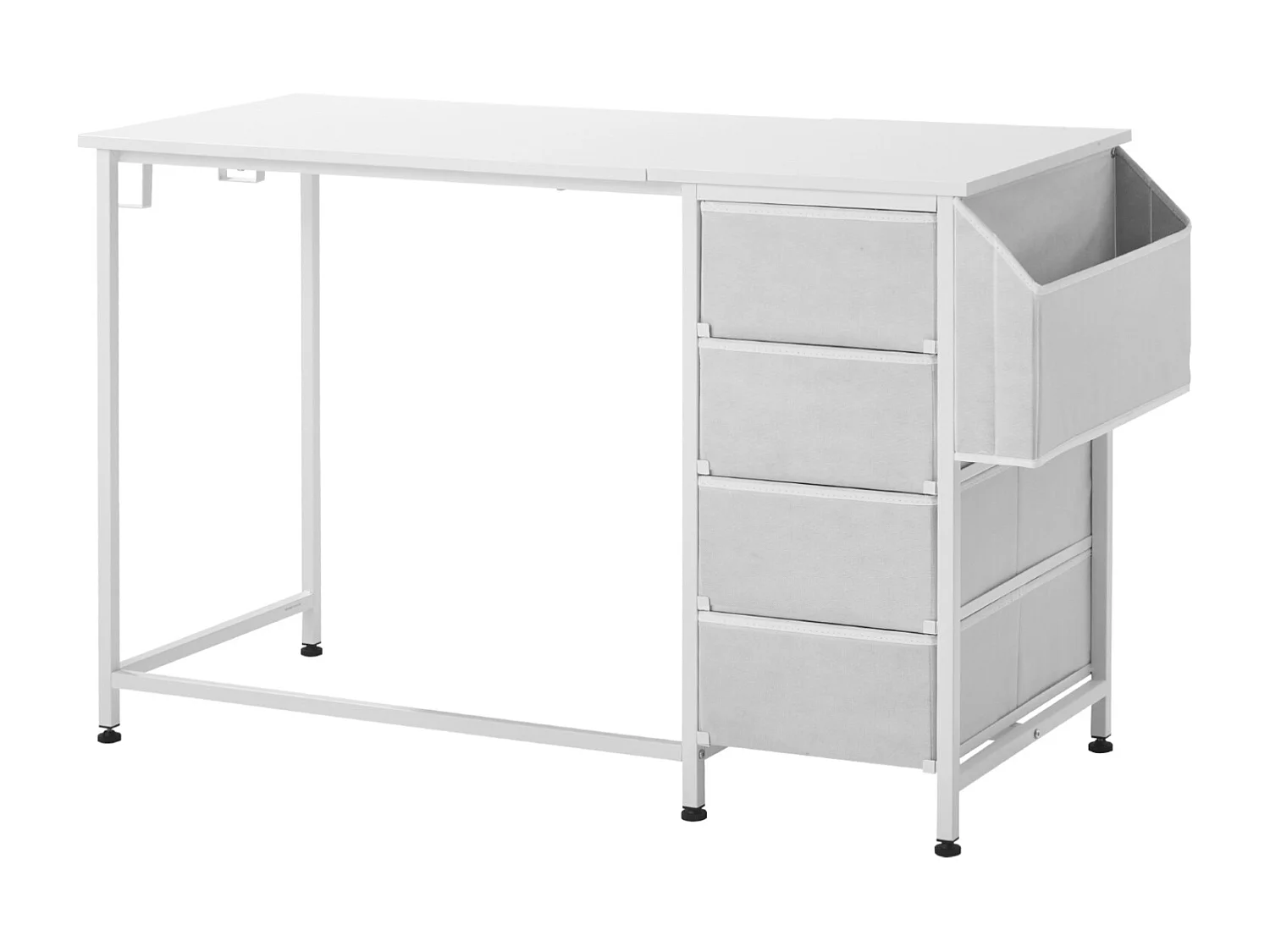Computerbureau SucceBuy, 120 x 50 x 76 cm, Bureau voor Computer Omkeerbaar met 4 Grote Lades van Stof en 2 Zijhaaken, voor Kantoor Thuis, Wit