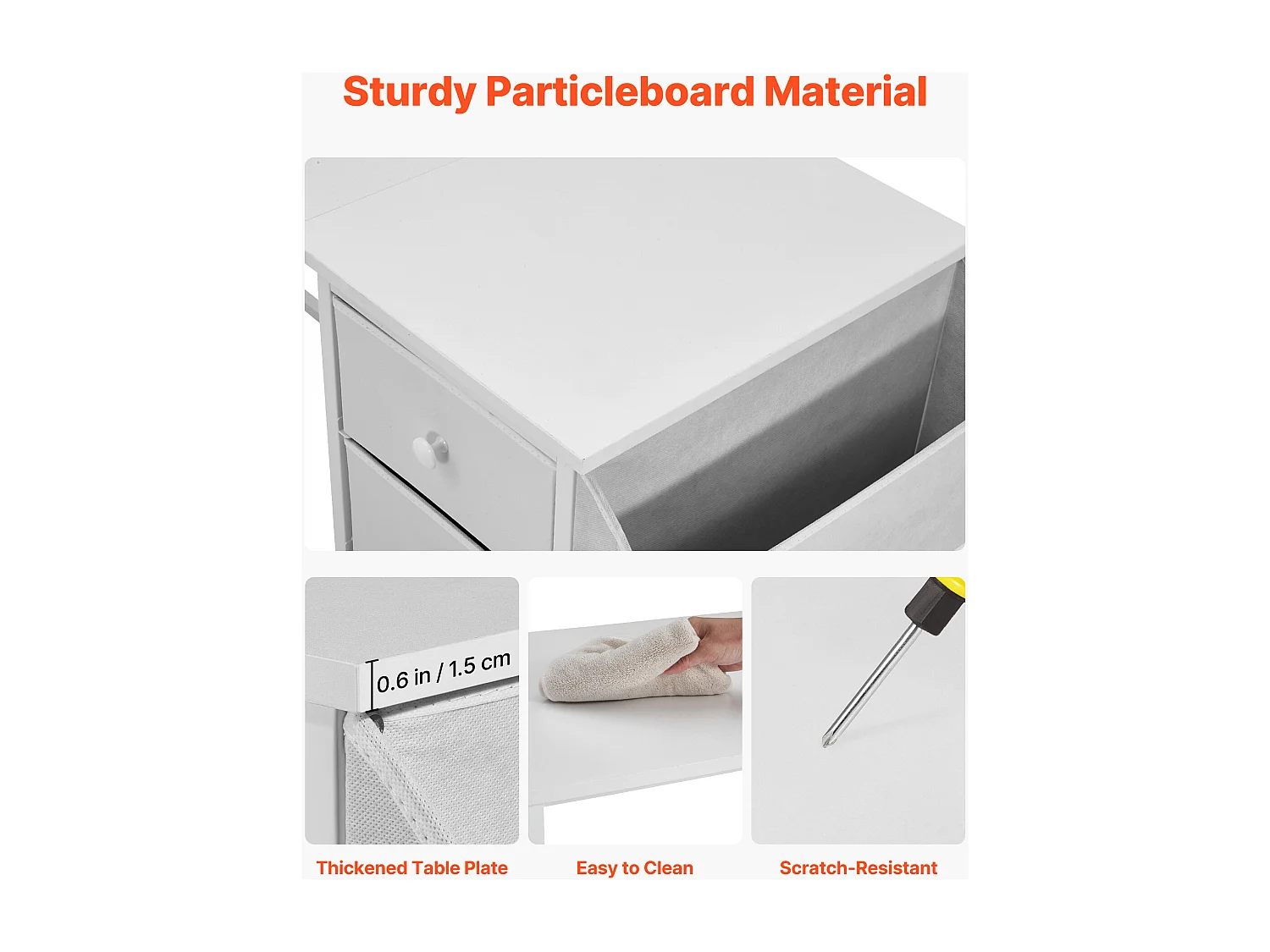 Computerbureau SucceBuy, 120 x 50 x 76 cm, Bureau voor Computer Omkeerbaar met 4 Grote Lades van Stof en 2 Zijhaaken, voor Kantoor Thuis, Wit