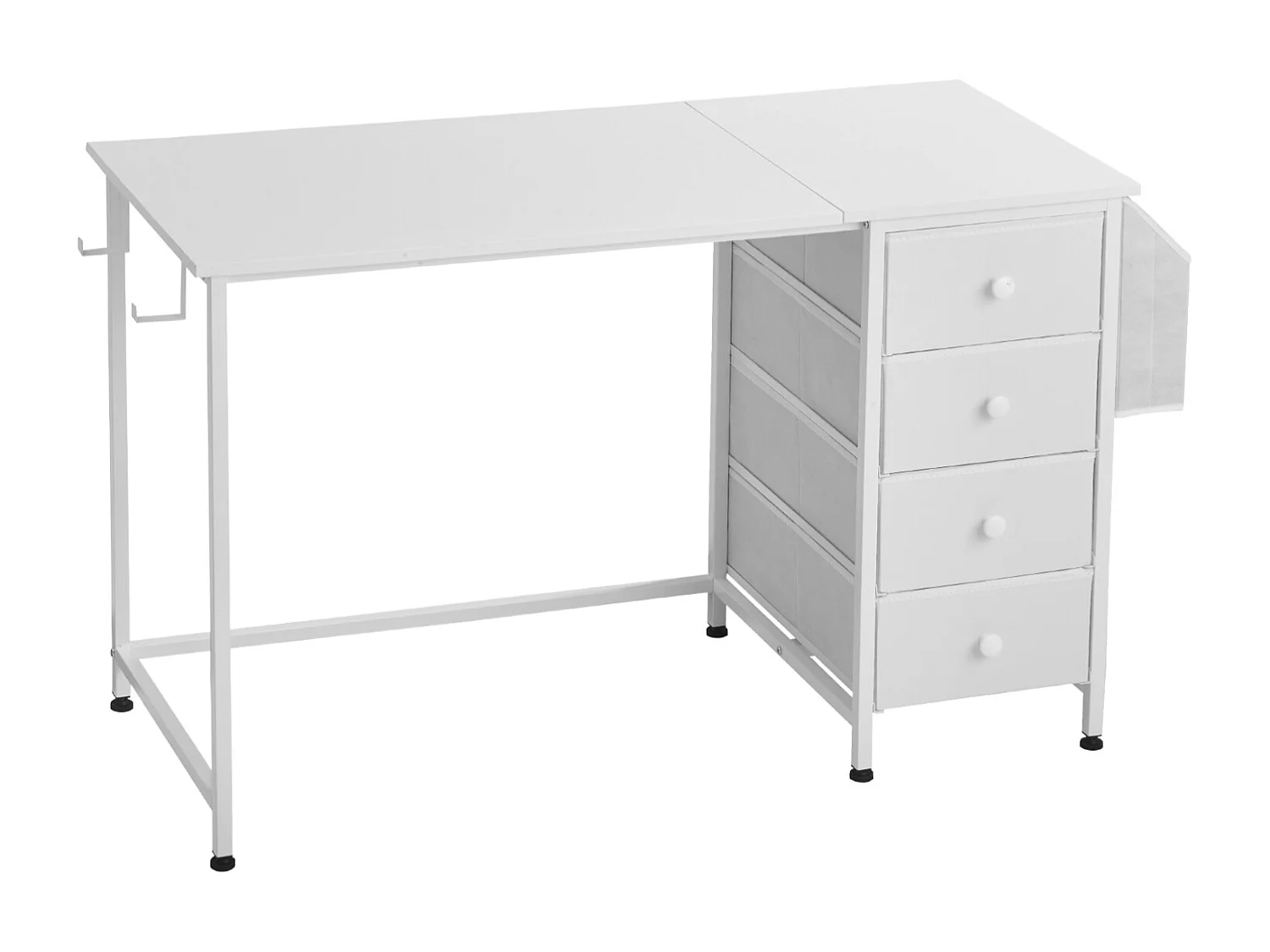 Computerbureau SucceBuy, 120 x 50 x 76 cm, Bureau voor Computer Omkeerbaar met 4 Grote Lades van Stof en 2 Zijhaaken, voor Kantoor Thuis, Wit