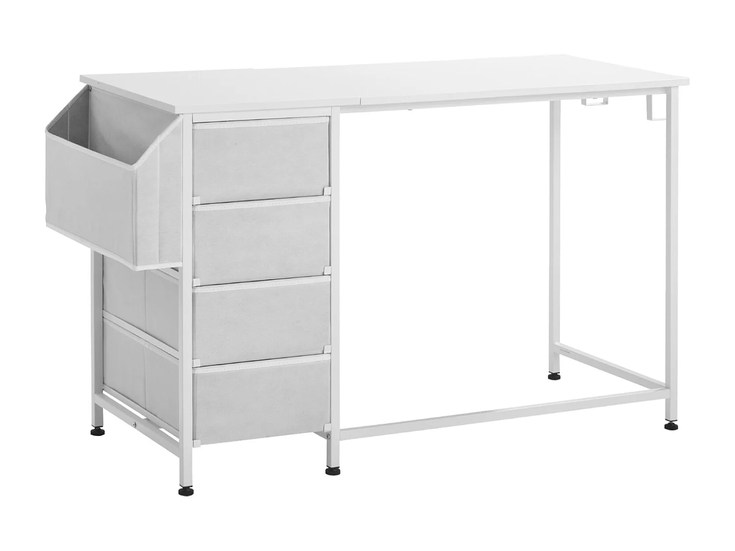 Computerbureau SucceBuy, 120 x 50 x 76 cm, Bureau voor Computer Omkeerbaar met 4 Grote Lades van Stof en 2 Zijhaaken, voor Kantoor Thuis, Wit
