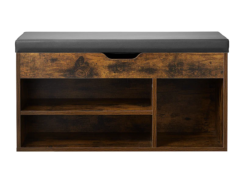 Banc à Chaussures SucceBuy d'Entrée, 80.5x30.5x44.5 cm, Banc de Rangement, Charge 136 kg, Rangement à Chaussures avec Plateau Relevable, Marron et Noir