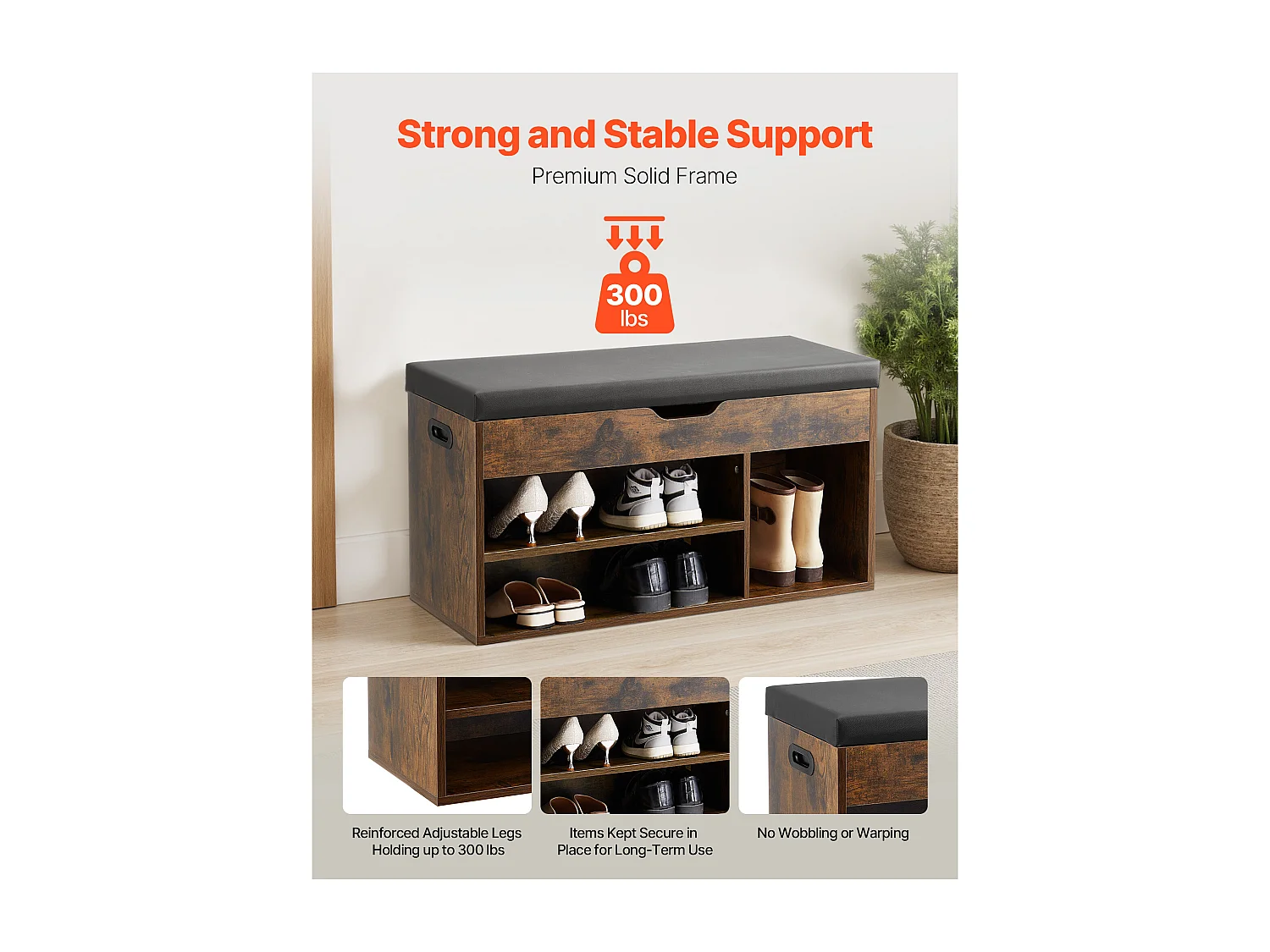 Banc à Chaussures SucceBuy d'Entrée, 80.5x30.5x44.5 cm, Banc de Rangement, Charge 136 kg, Rangement à Chaussures avec Plateau Relevable, Marron et Noir