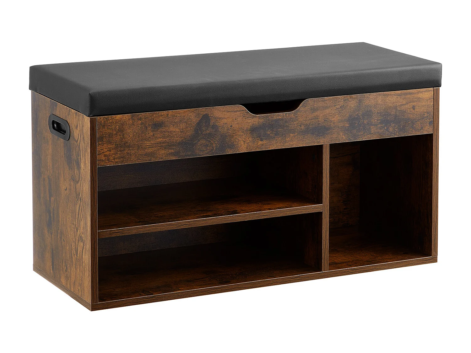 Banc à Chaussures SucceBuy d'Entrée, 80.5x30.5x44.5 cm, Banc de Rangement, Charge 136 kg, Rangement à Chaussures avec Plateau Relevable, Marron et Noir