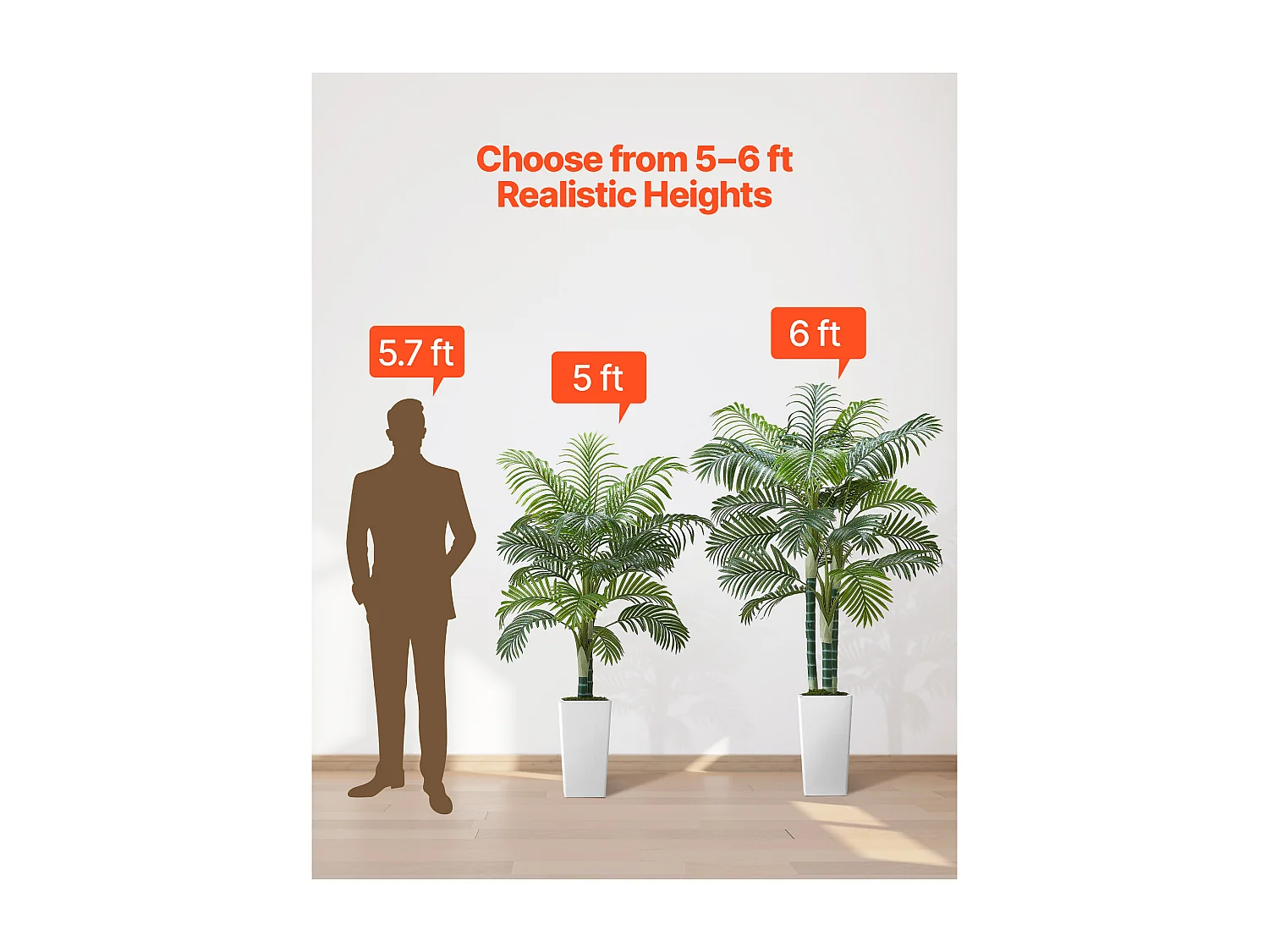 Palmier Artificiel Areca SucceBuy, 1,5 m, Plante Artificielle Tropicale en Pot Blanc, Faux Arbre Tropical Palmier Areca Tronc Épais, Fausse Plante pour Bureau