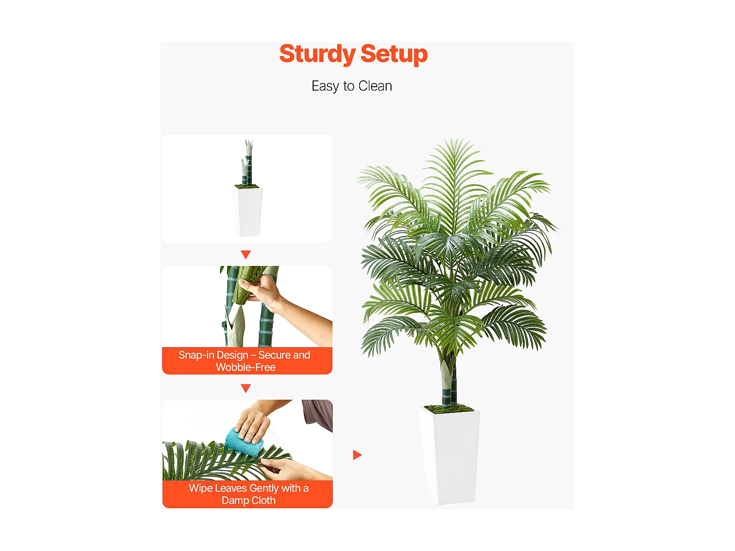 Palmier Artificiel Areca SucceBuy, 1,5 m, Plante Artificielle Tropicale en Pot Blanc, Faux Arbre Tropical Palmier Areca Tronc Épais, Fausse Plante pour Bureau