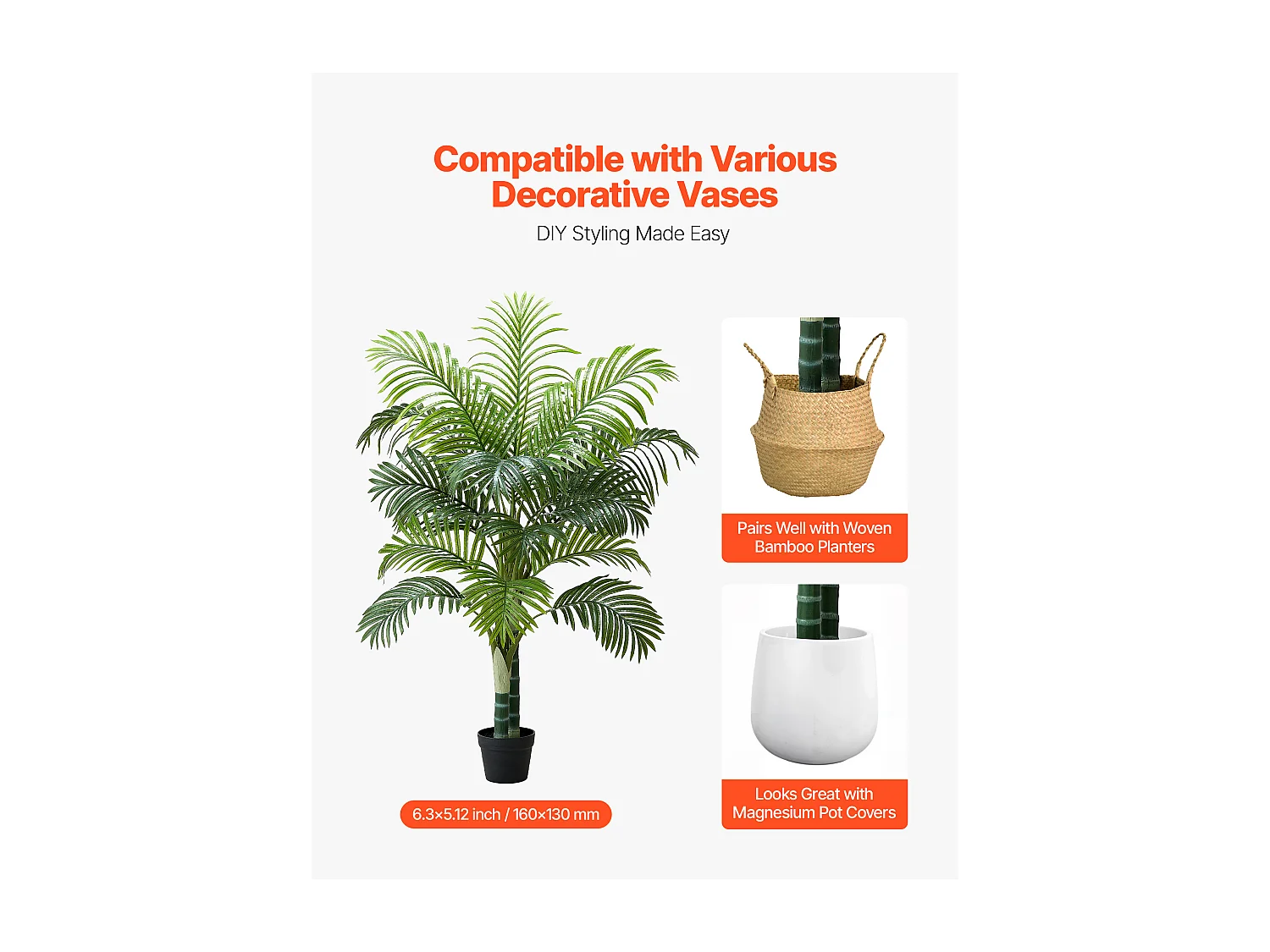 Palmier Artificiel Areca SucceBuy, 1,5 m, Plante Artificielle Tropicale en Pot Blanc, Faux Arbre Tropical Palmier Areca Tronc Épais, Fausse Plante pour Bureau