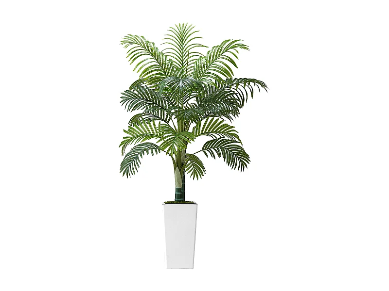 Palmier Artificiel Areca SucceBuy, 1,5 m, Plante Artificielle Tropicale en Pot Blanc, Faux Arbre Tropical Palmier Areca Tronc Épais, Fausse Plante pour Bureau