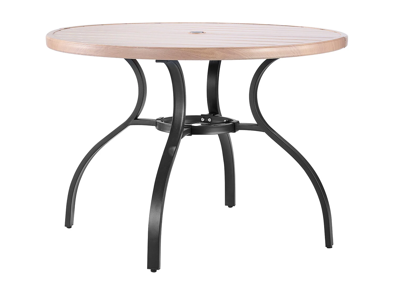 Table à Manger SucceBuy pour Patio Extérieur 103.5cm, Table de Bistrot Ronde en Acier Imitation Bois pour 4 Personnes, Trou pour Parasol de 3.8 cm, Gris