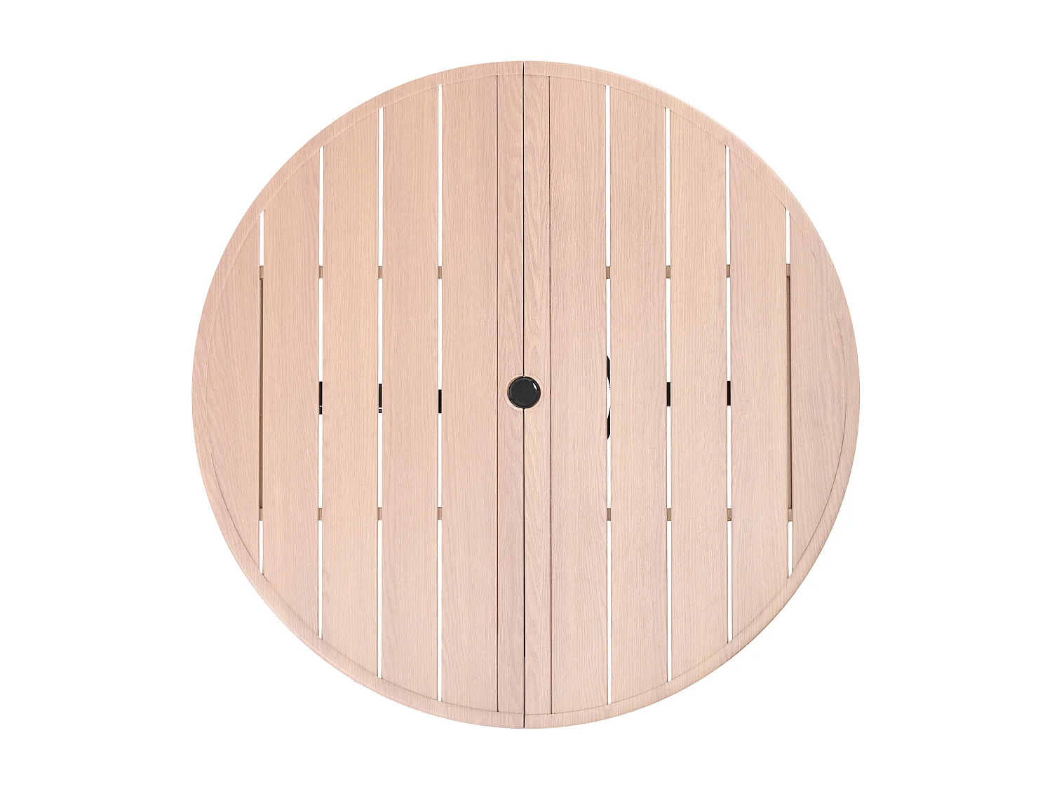 Table à Manger SucceBuy pour Patio Extérieur 103.5cm, Table de Bistrot Ronde en Acier Imitation Bois pour 4 Personnes, Trou pour Parasol de 3.8 cm, Gris