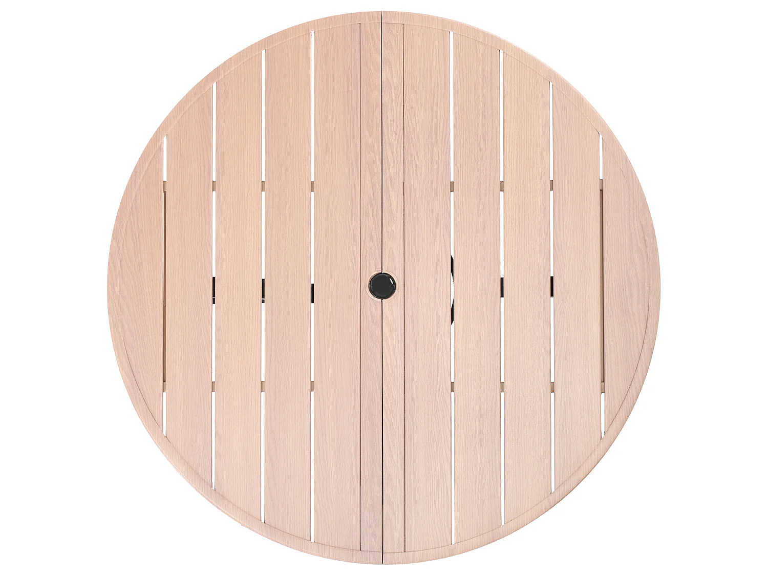 Table à Manger SucceBuy pour Patio Extérieur 103.5cm, Table de Bistrot Ronde en Acier Imitation Bois pour 4 Personnes, Trou pour Parasol de 3.8 cm, Gris