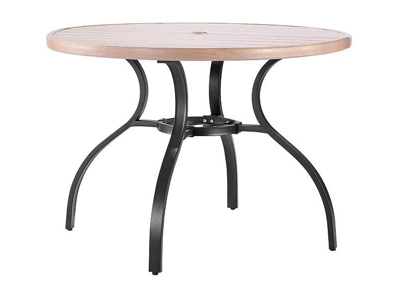 Table à Manger SucceBuy pour Patio Extérieur 103.5cm, Table de Bistrot Ronde en Acier Imitation Bois pour 4 Personnes, Trou pour Parasol de 3.8 cm, Gris