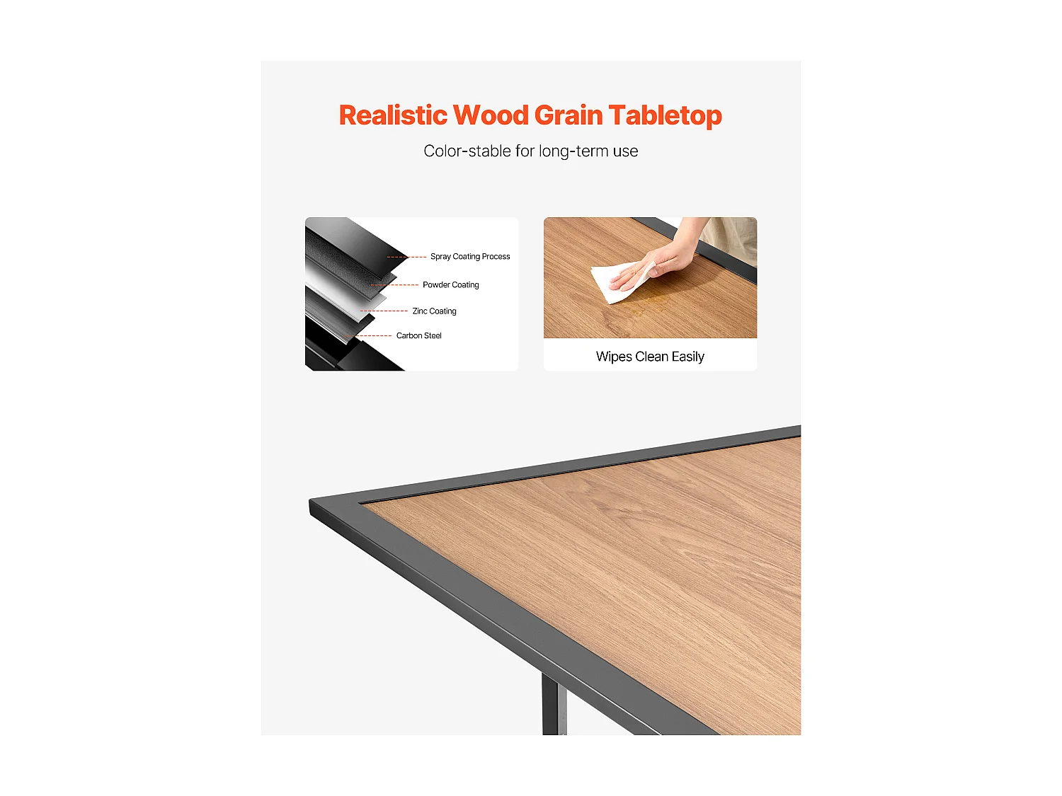 Table à Manger SucceBuy pour Patio Extérieur, 150.5 cm, Table de Bistro Rectangulaire en Acier Imitation Bois, avec Trou pour Parasol de 3.8 cm, Marron Et Noir