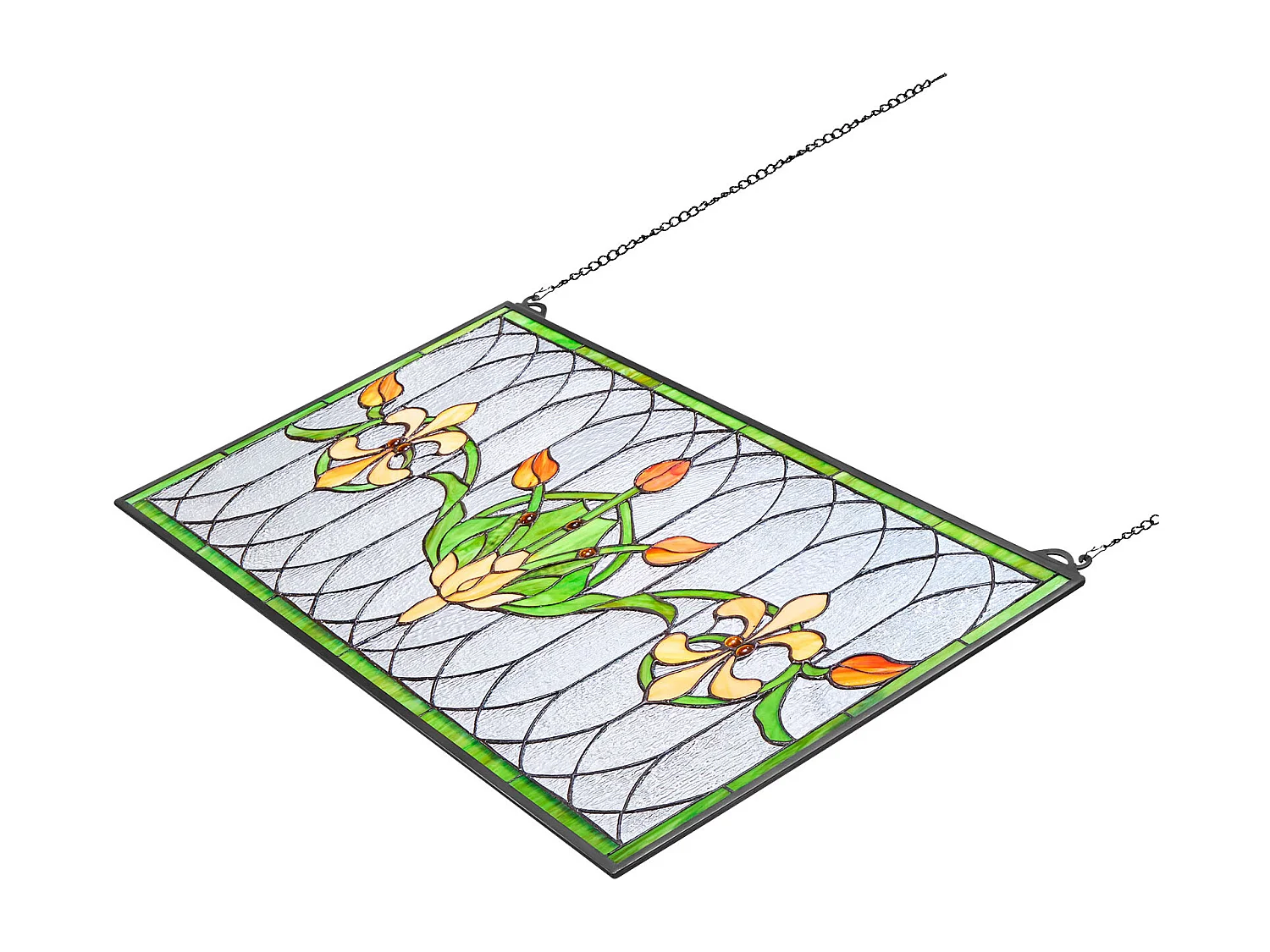 Atrapasol Vitral SucceBuy 81 x 43,3 cm, Vitral Colgante con Cadena, Estilo Tiffany, Rectángulo Horizontal, Artesanía Tradicional Vintage para Decoración