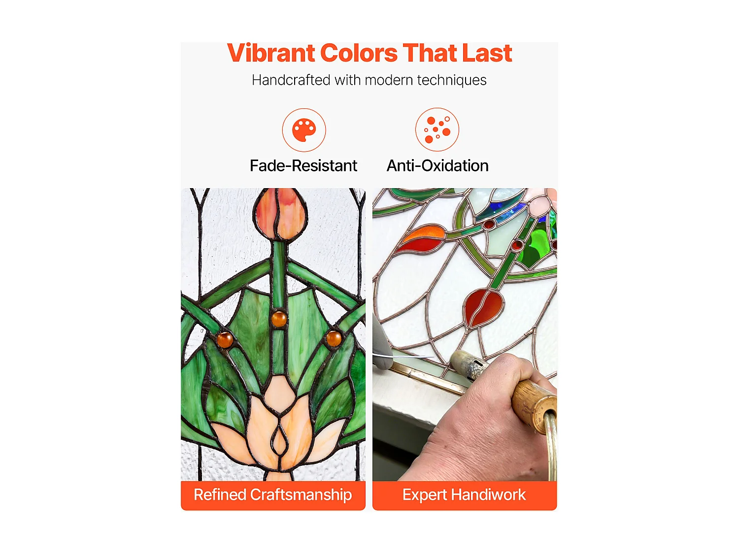 Atrapasol Vitral SucceBuy 81 x 43,3 cm, Vitral Colgante con Cadena, Estilo Tiffany, Rectángulo Horizontal, Artesanía Tradicional Vintage para Decoración