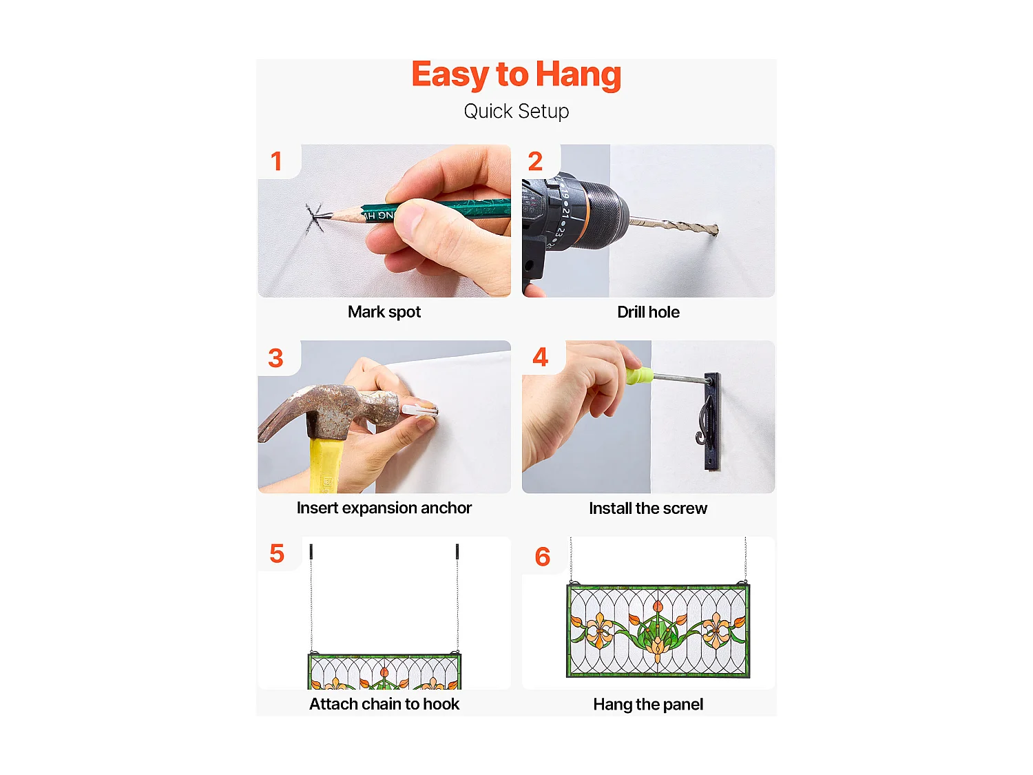 Atrapasol Vitral SucceBuy 81 x 43,3 cm, Vitral Colgante con Cadena, Estilo Tiffany, Rectángulo Horizontal, Artesanía Tradicional Vintage para Decoración