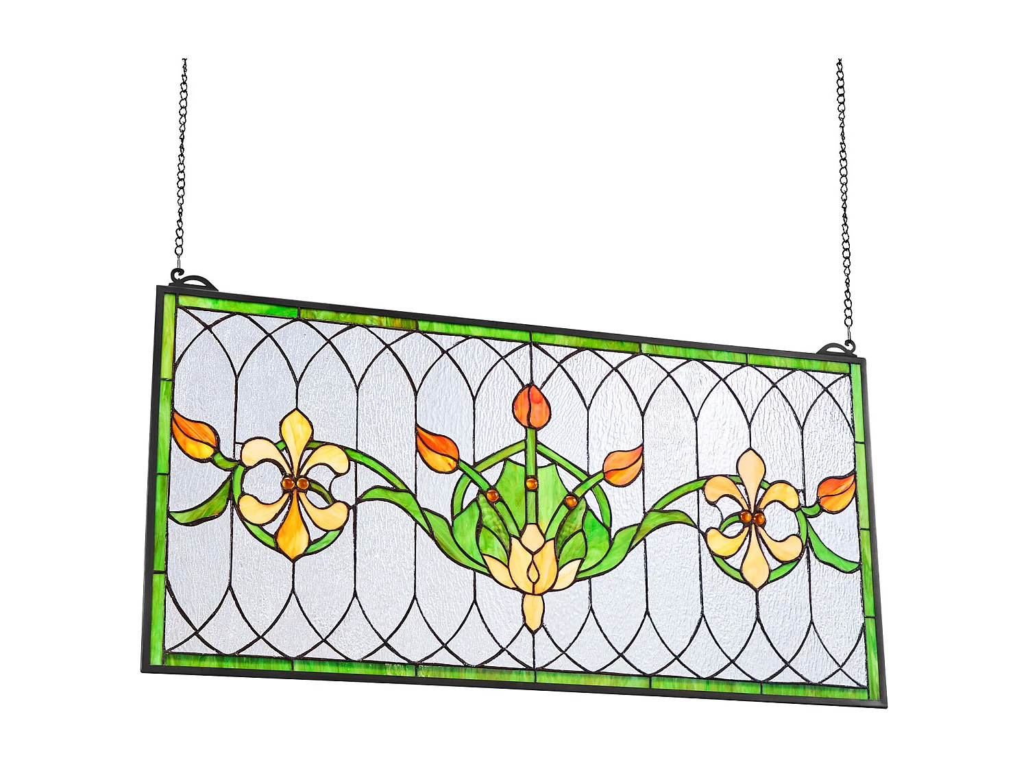 Atrapasol Vitral SucceBuy 81 x 43,3 cm, Vitral Colgante con Cadena, Estilo Tiffany, Rectángulo Horizontal, Artesanía Tradicional Vintage para Decoración