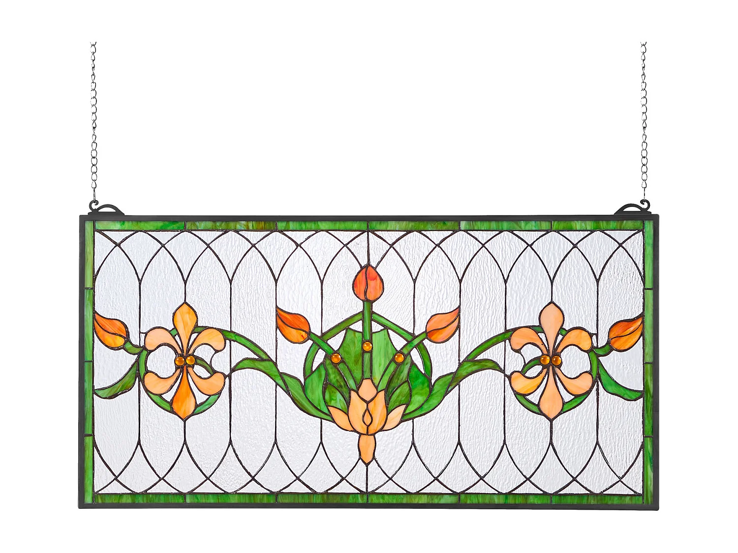 Atrapasol Vitral SucceBuy 81 x 43,3 cm, Vitral Colgante con Cadena, Estilo Tiffany, Rectángulo Horizontal, Artesanía Tradicional Vintage para Decoración