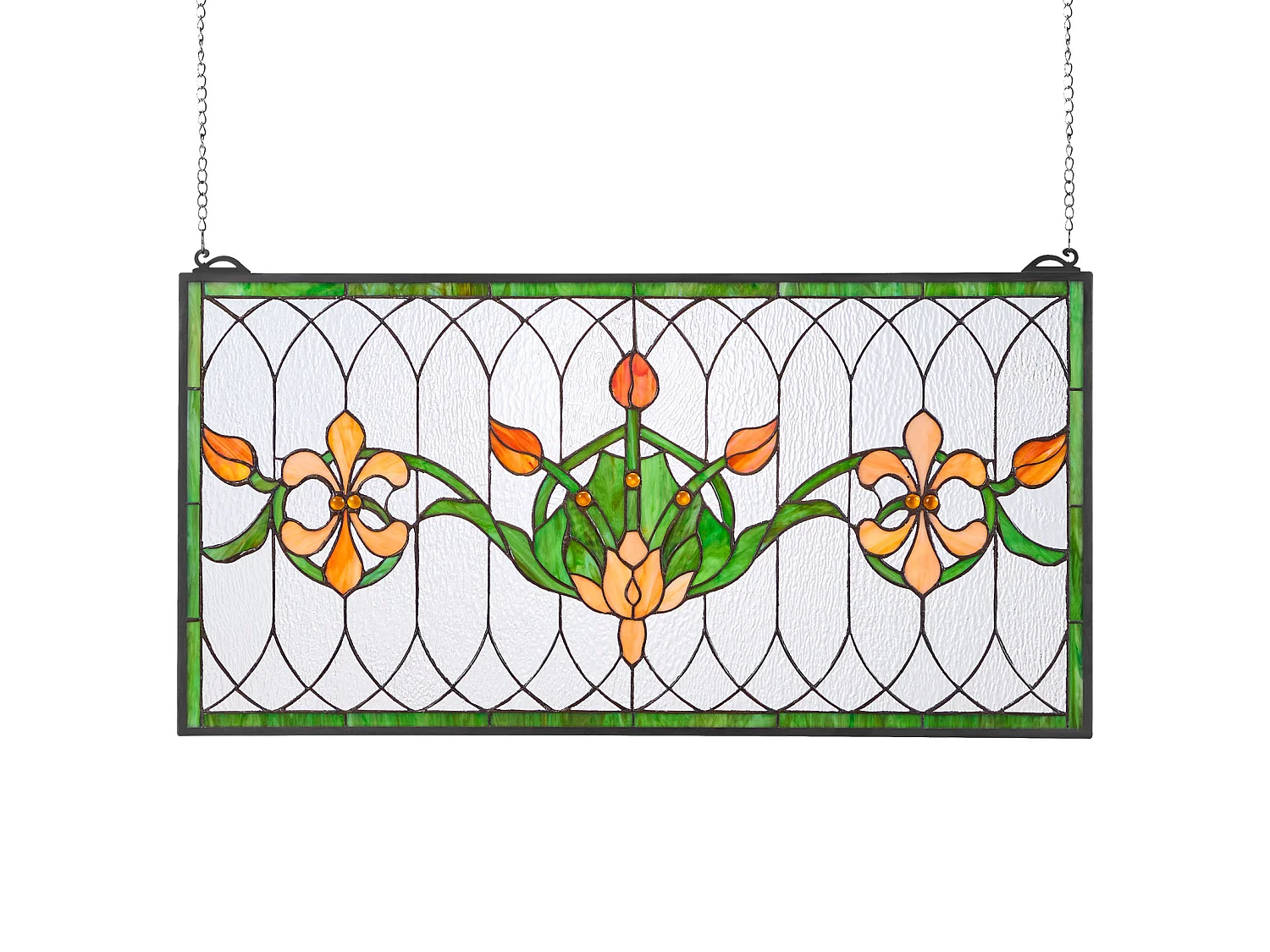 Attrape-Soleil Vitrail SucceBuy 81 x 43,3 cm, Vitrail Suspendu avec Chaîne, Style Tiffany, Rectangle Horizontal, Artisanat Traditionnel Vintage pour Décoration
