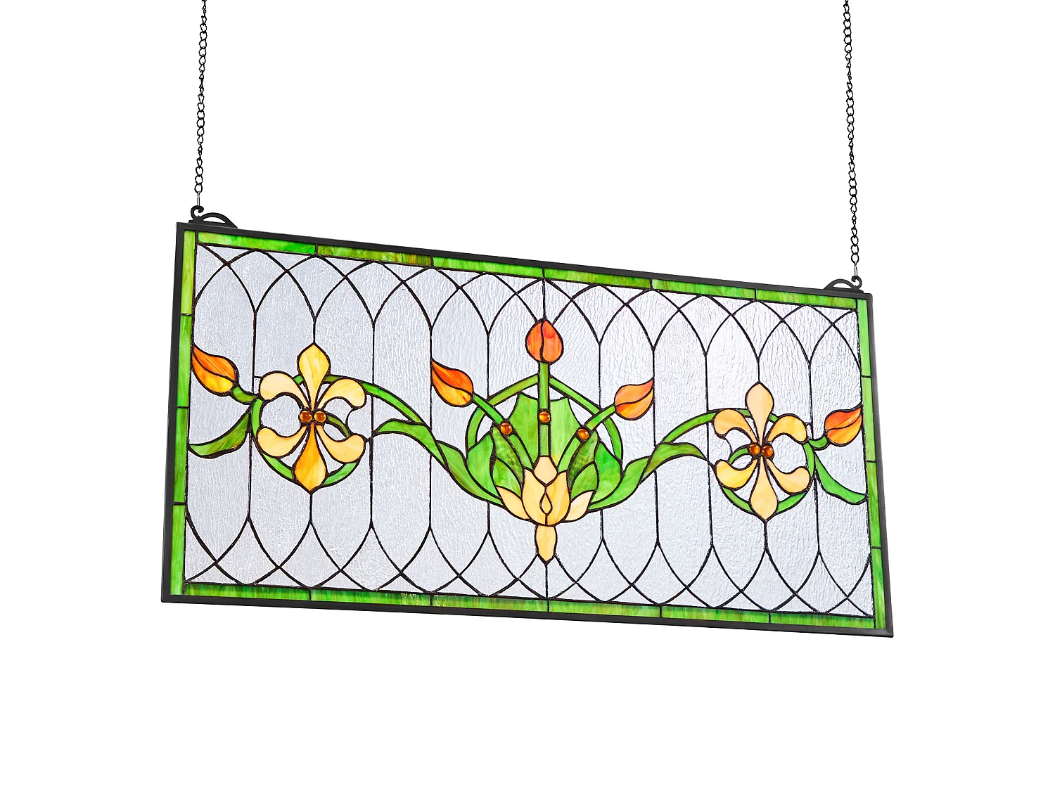 Attrape-Soleil Vitrail SucceBuy 81 x 43,3 cm, Vitrail Suspendu avec Chaîne, Style Tiffany, Rectangle Horizontal, Artisanat Traditionnel Vintage pour Décoration