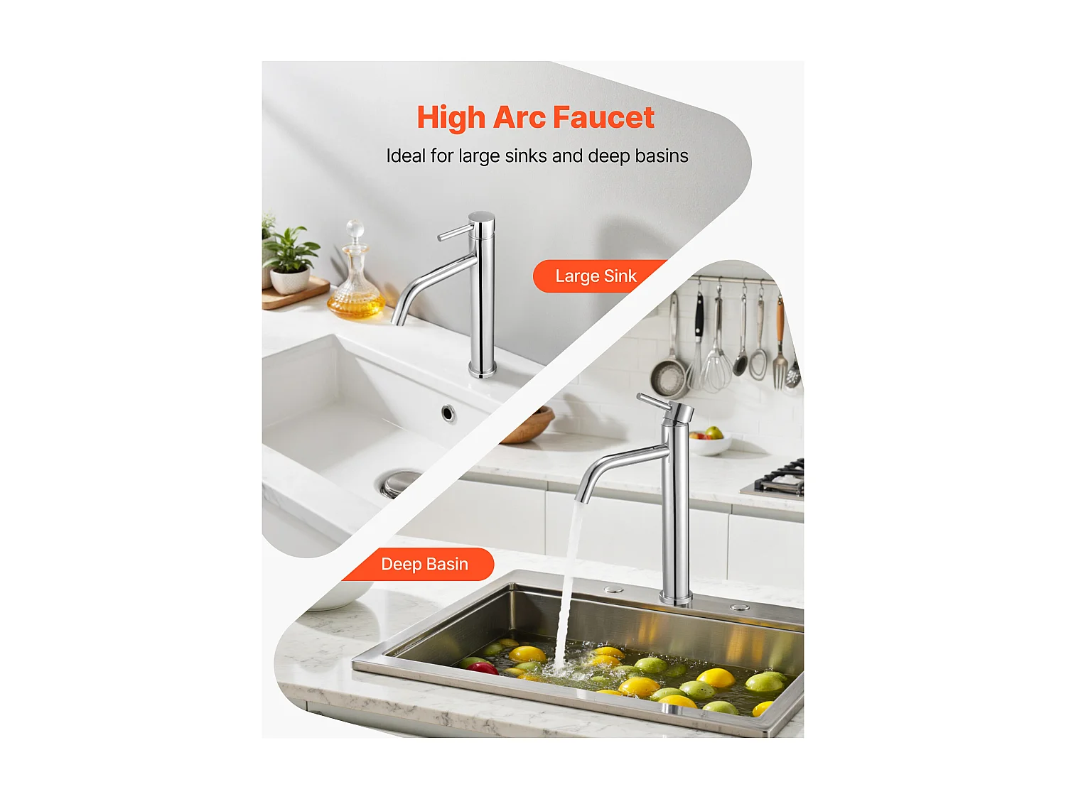 Gootsteen Kraan met Enkele Handgreep SucceBuy, Keuken Mengkraan met Hoge Boog, Waterkranen met 1 of 3 Gaten met Drukknop Ontluchter, voor Badkamer