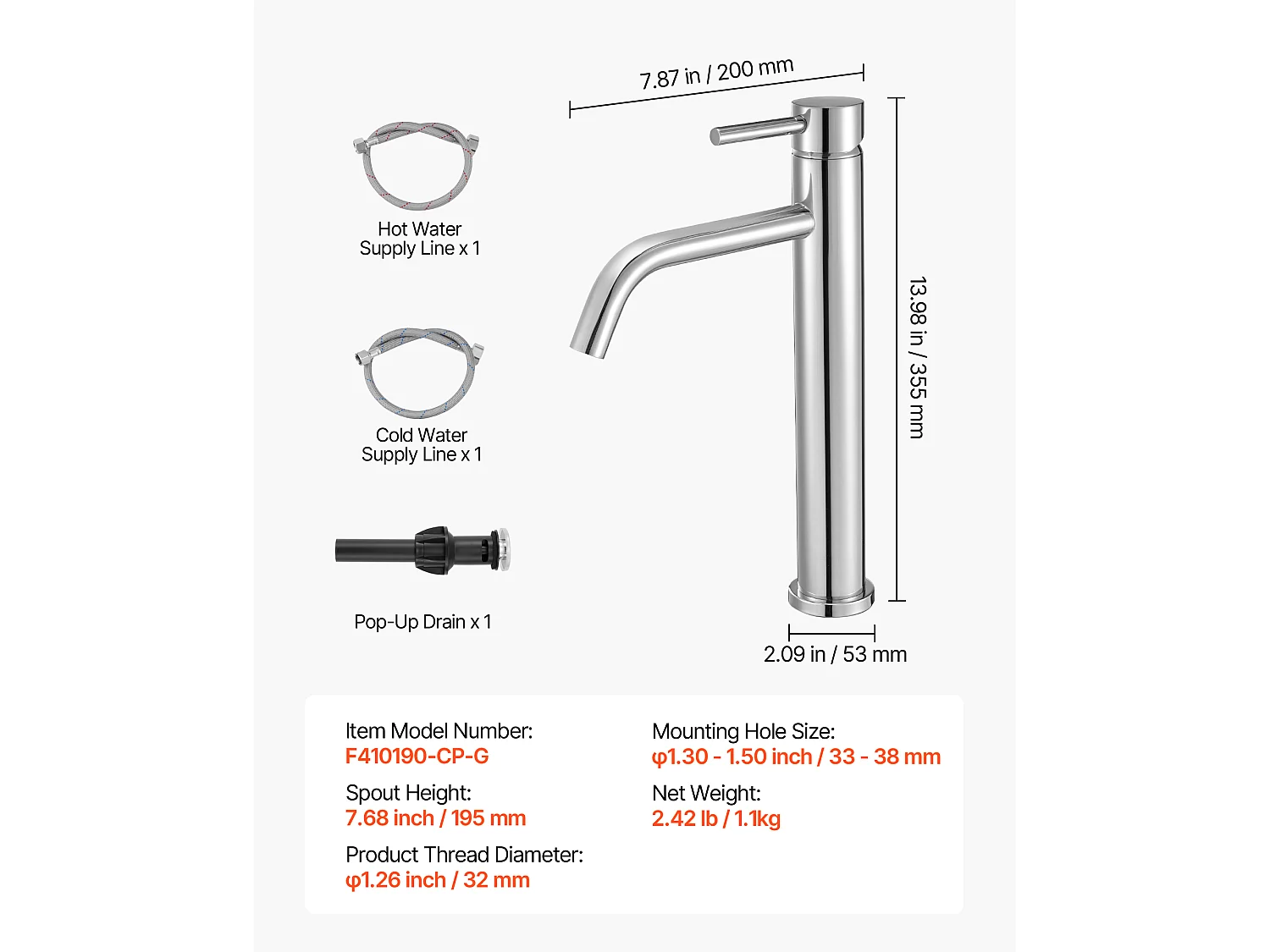 Robinet d'Évier à Poignée Unique SucceBuy, Mitigeur de Cuisine à Arc Élevé, Robinets d'Eau à 1 ou 3 Trous avec Bonde à Bouton-poussoir, pour Salle de Bain
